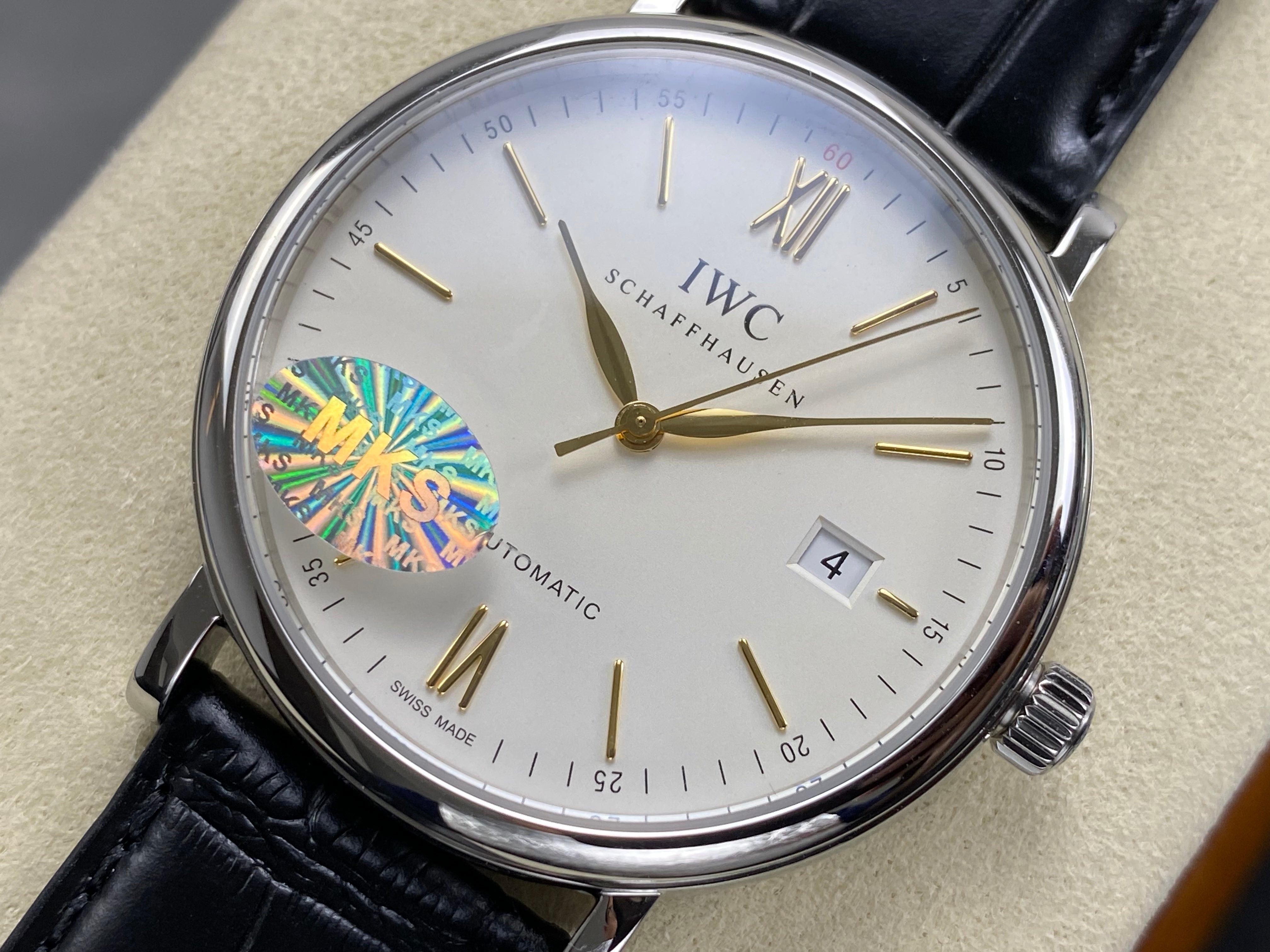 IWC Portofino 41mm Cream Dial Black Leather Strap