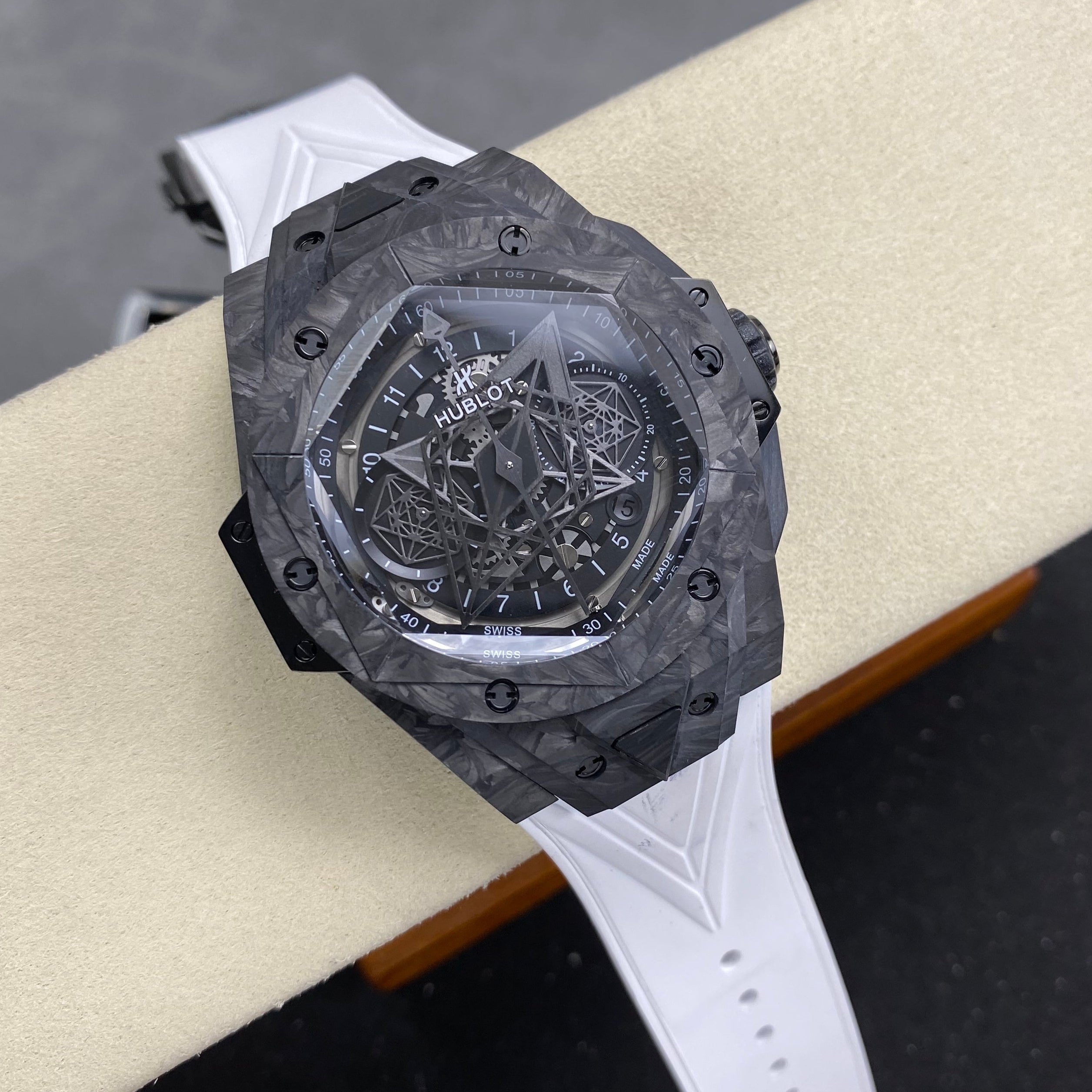 Hublot Big Bang Sang Bleu II Black Magic 45mm Watch White Rubber Strap