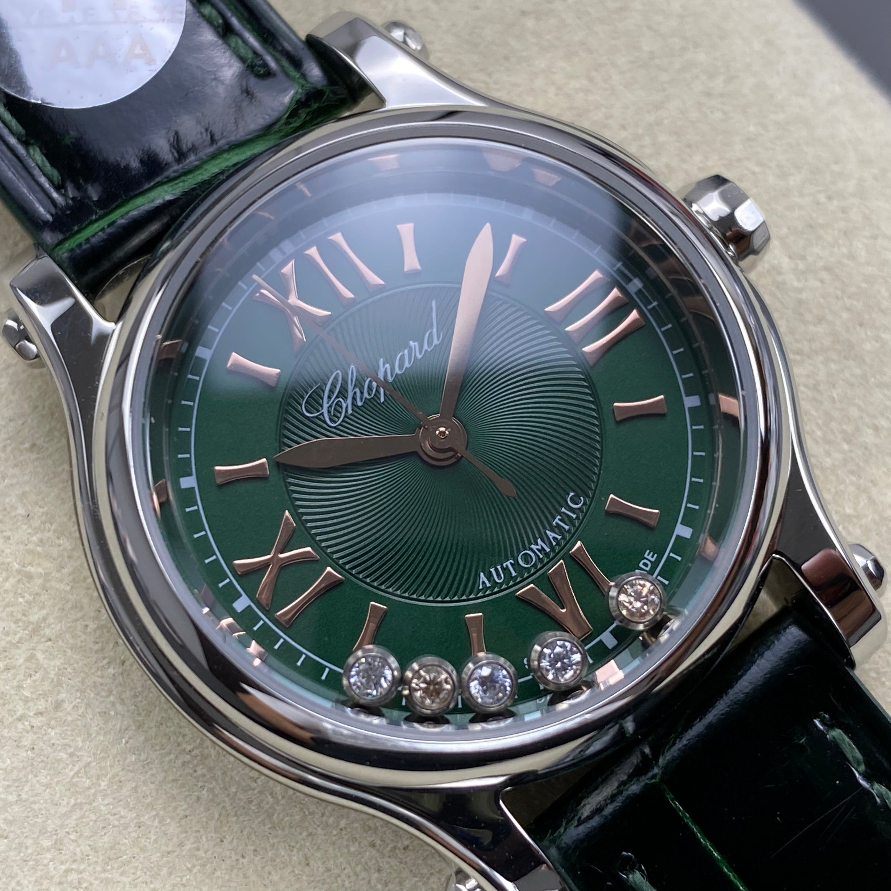 Chopard Happy Sport 30mm Green Diamond Dial Black Green Leather