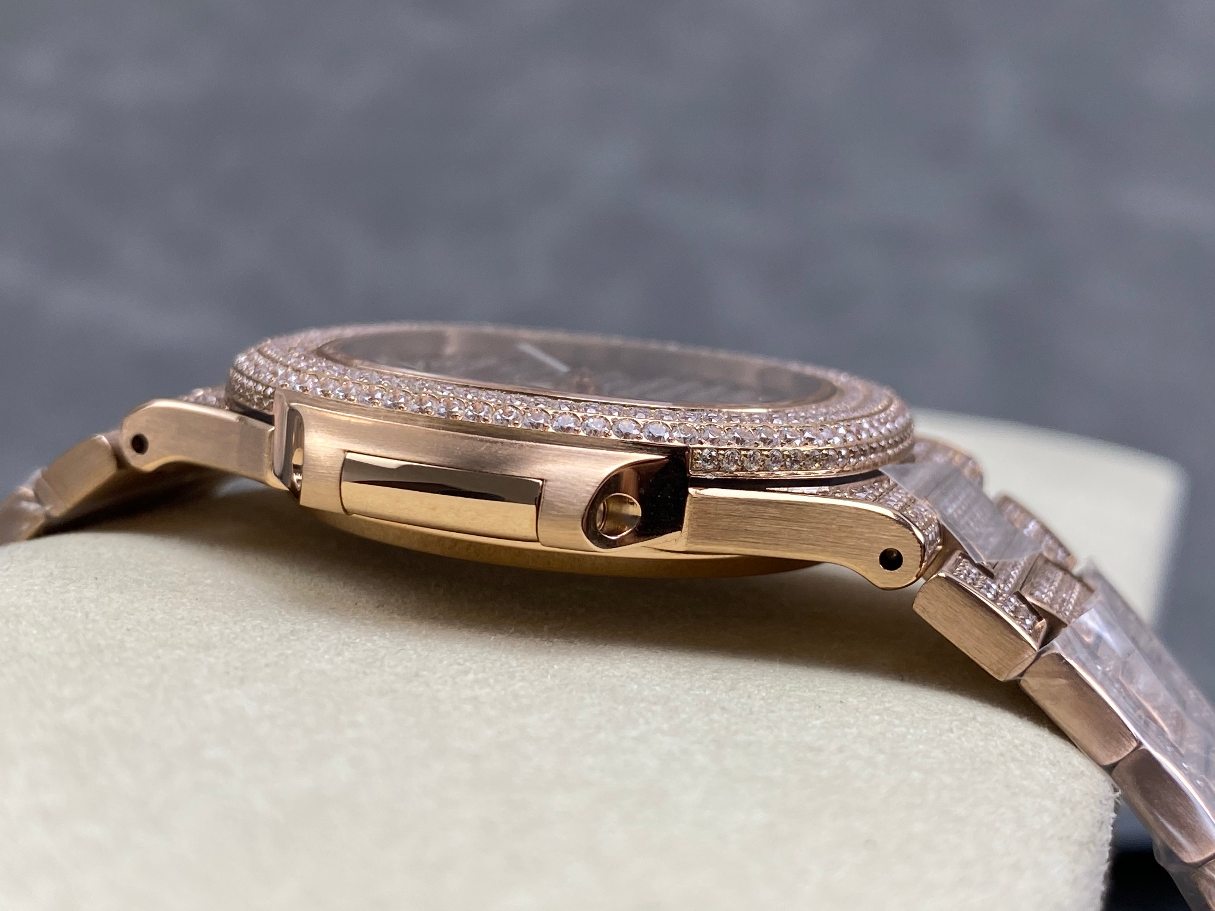 Patek Philippe Nautilus 40mm Rose Gold Full Diamond Watch