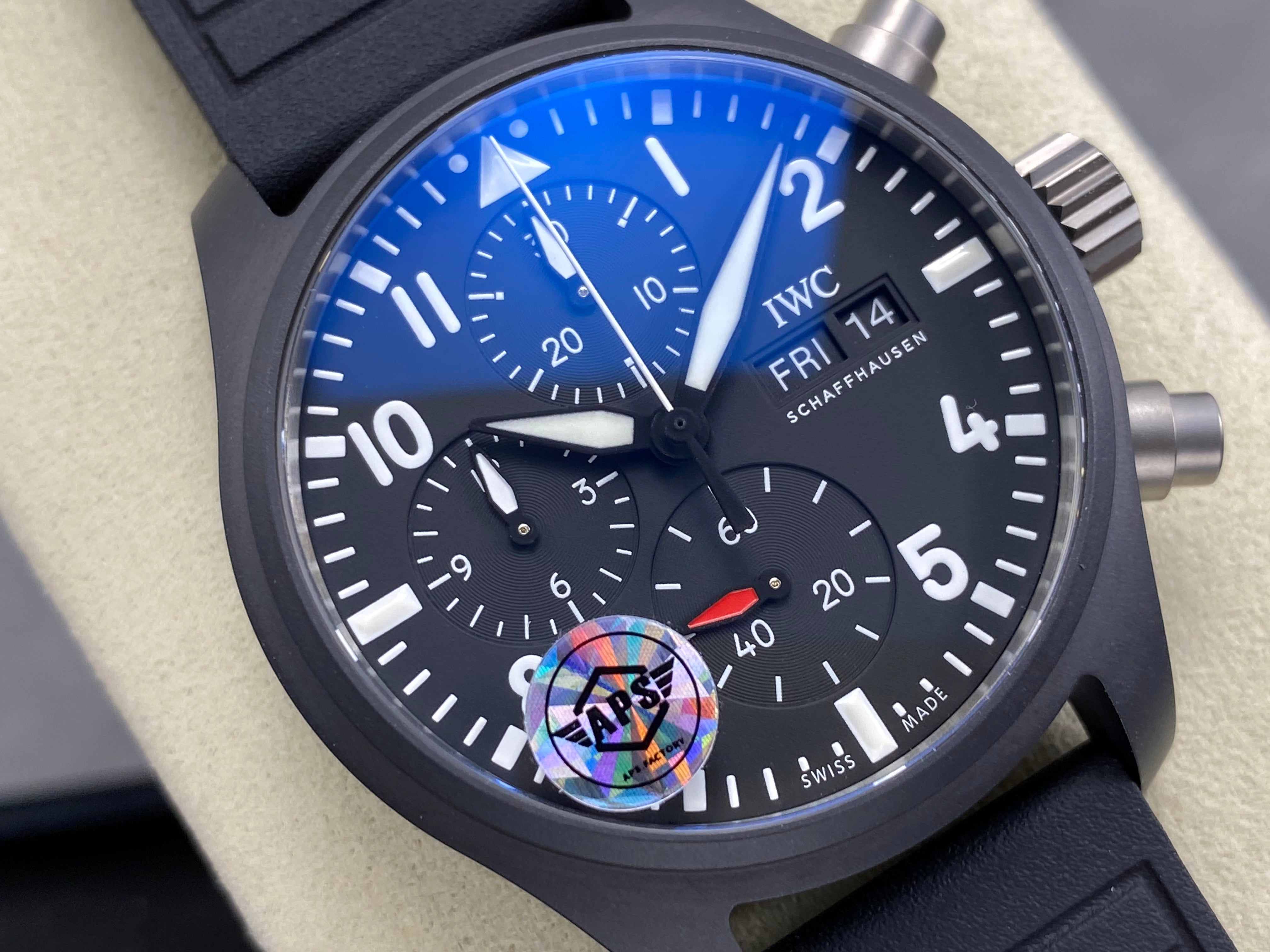 IWC Pilot's Chronograph 42 Black Dial Black Case Rubber Strap