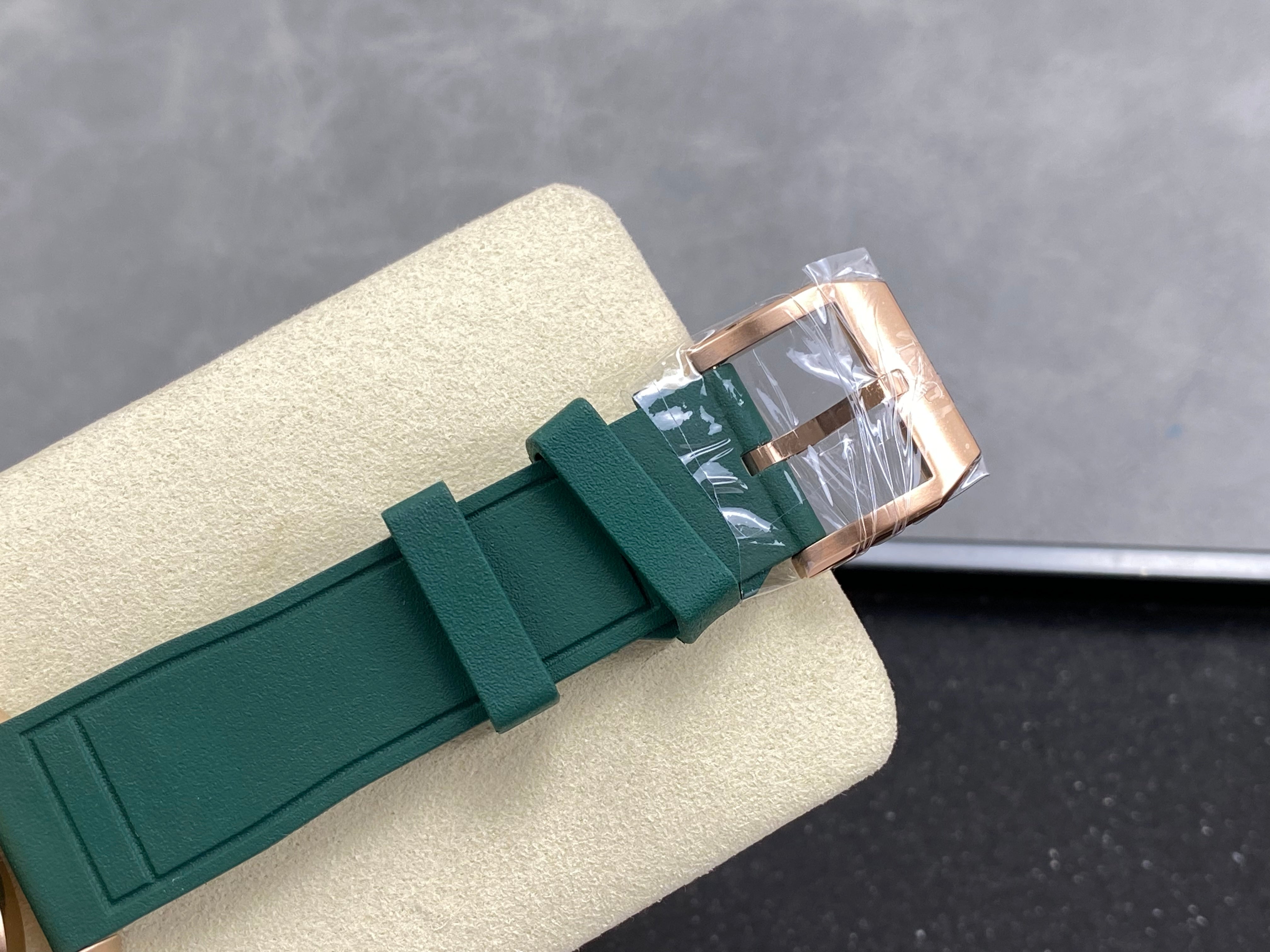 IWC Pilot's Chronograph 41 Pink Gold Case Green Dial Rubber  Strap