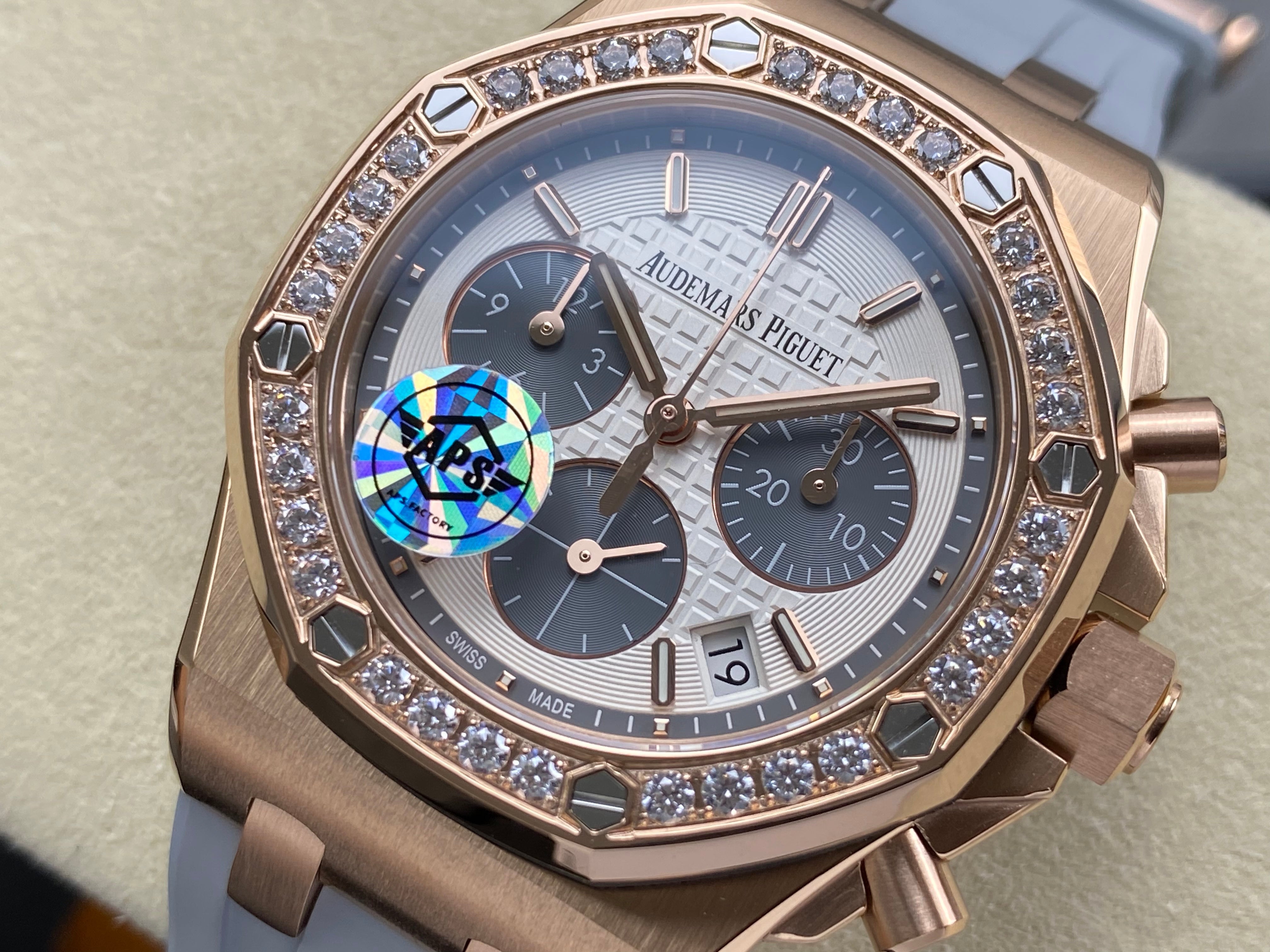 Audemars Piguet Royal Oak Chronograph 37mm Rose Gold White Grey Dial