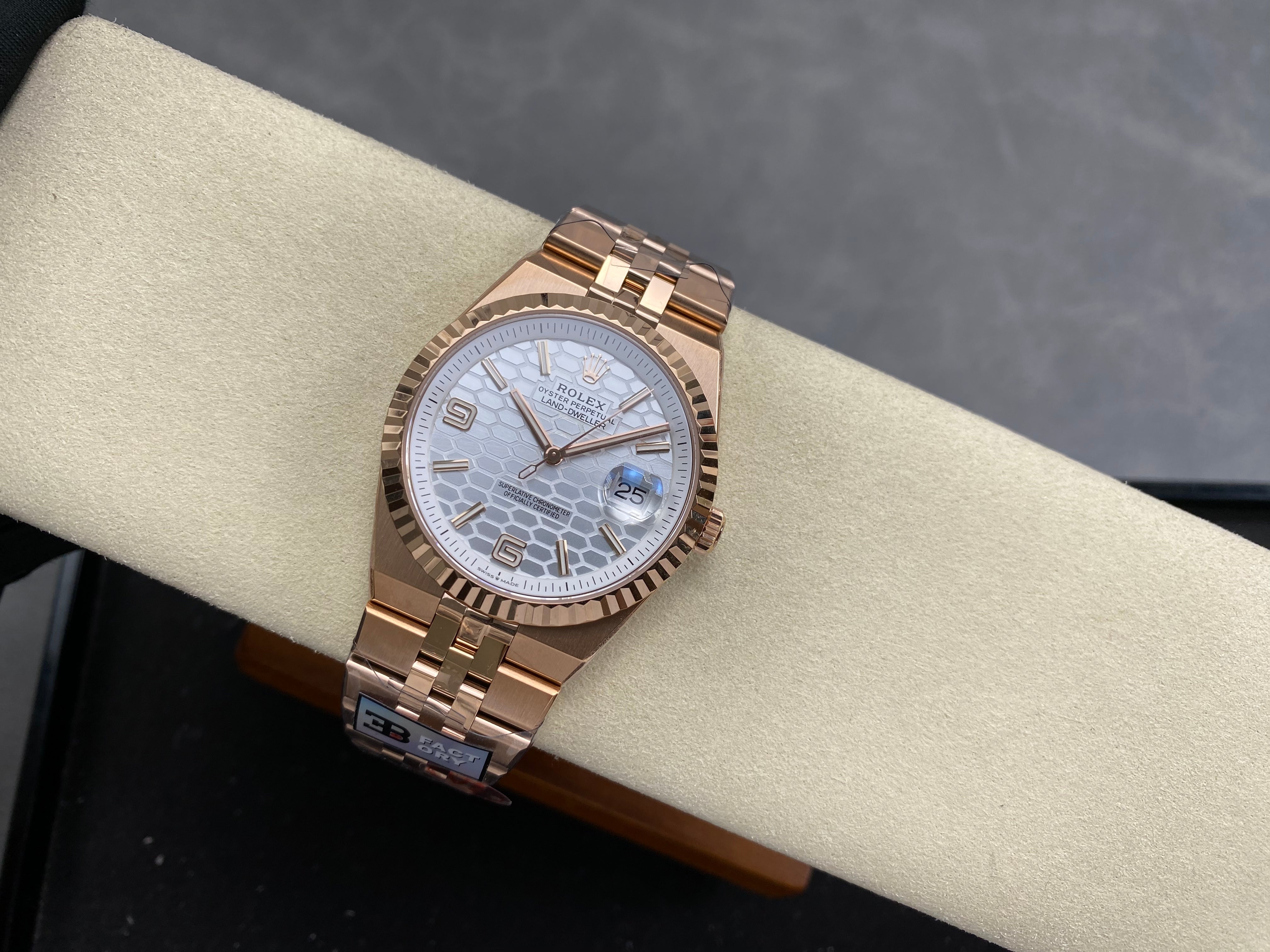 Rolex Land-Dweller Pink Gold White Dial
