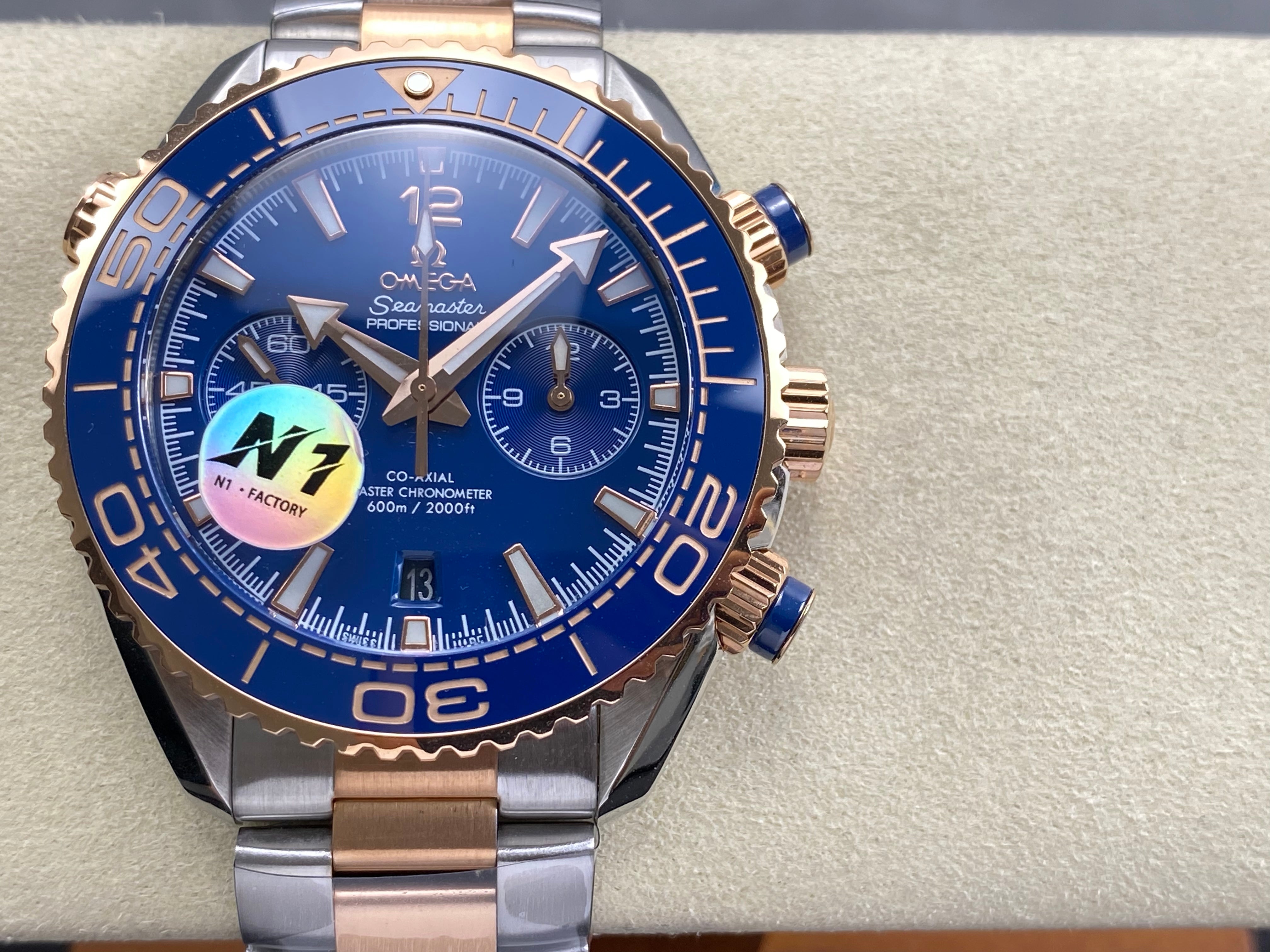 Omega Seamaster 46mm Blue Dial Pink Gold Steel