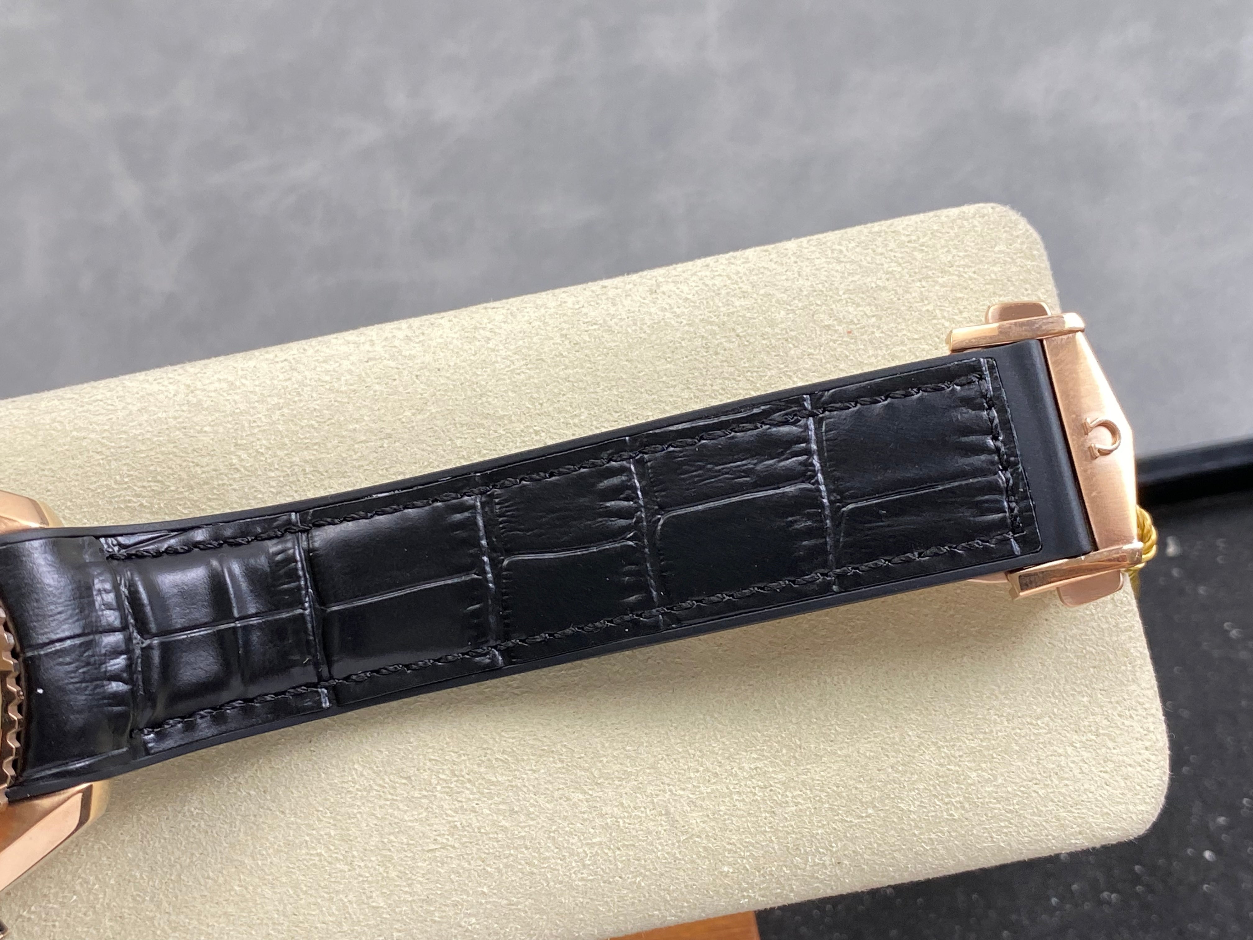 Omega Seamaster 46mm Black Dial Pink Gold Case Leather