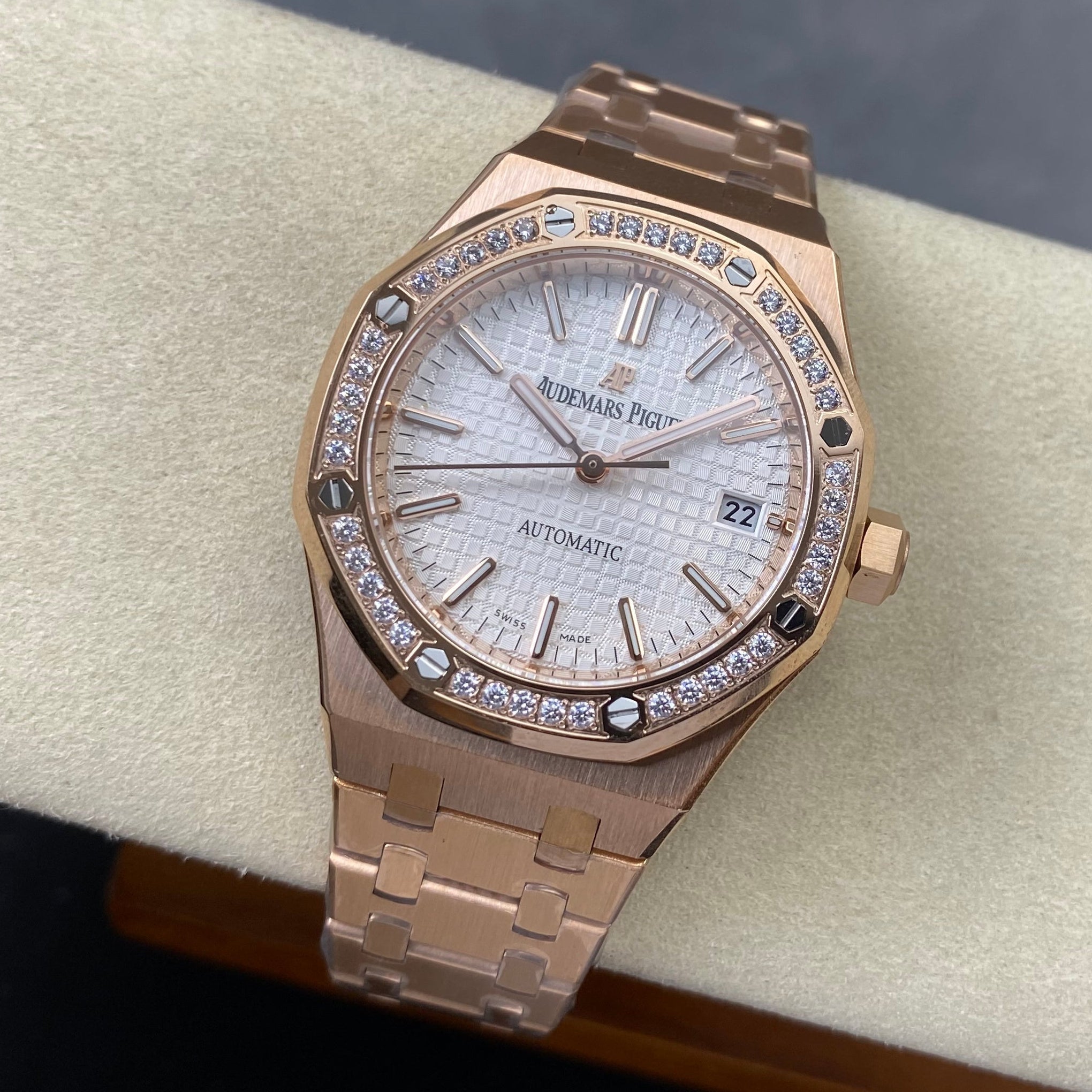 Audemars Piguet Royal Oak 37mm Rose Gold White Dial Diamond Bezel