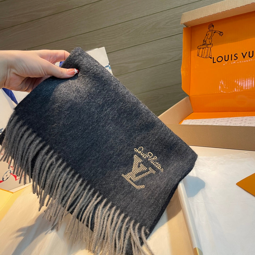 LV Men's Scarf 180cm Black Wool Cashmere 978825