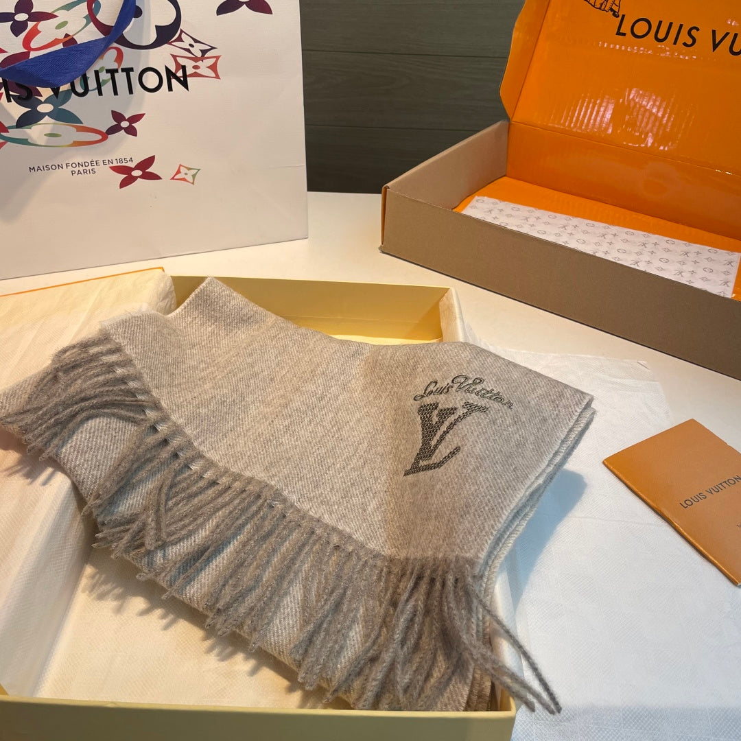 LV Men's Scarf 180cm Gray Wool Cashmere 978827