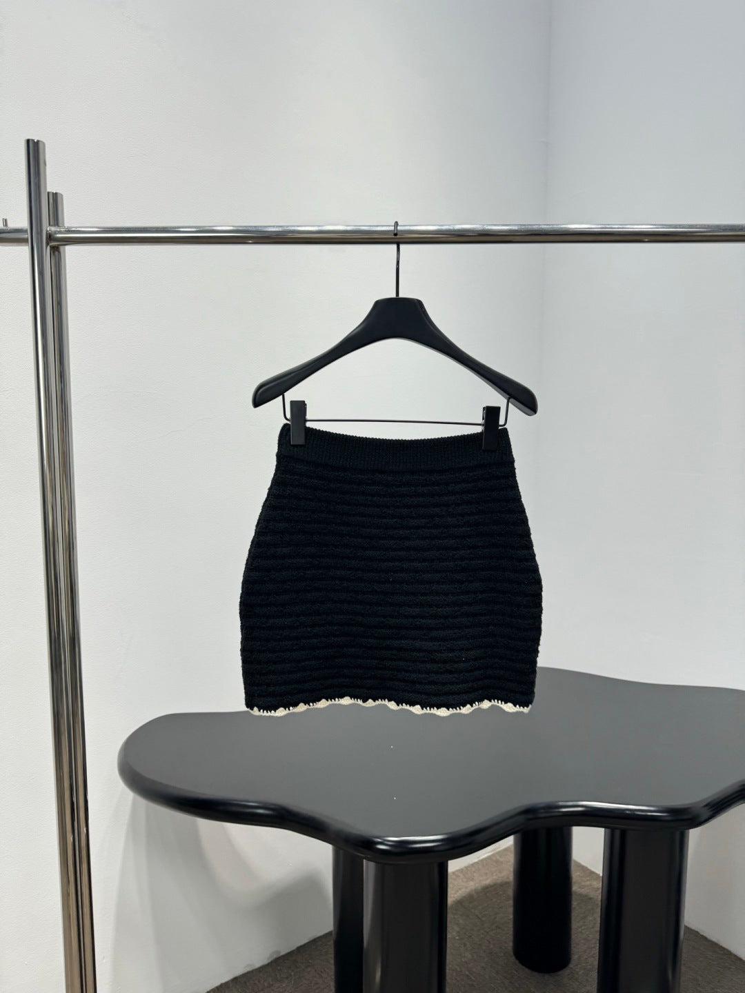 Chanel 2026 Crochet Knit Mini Skirt Black Wool