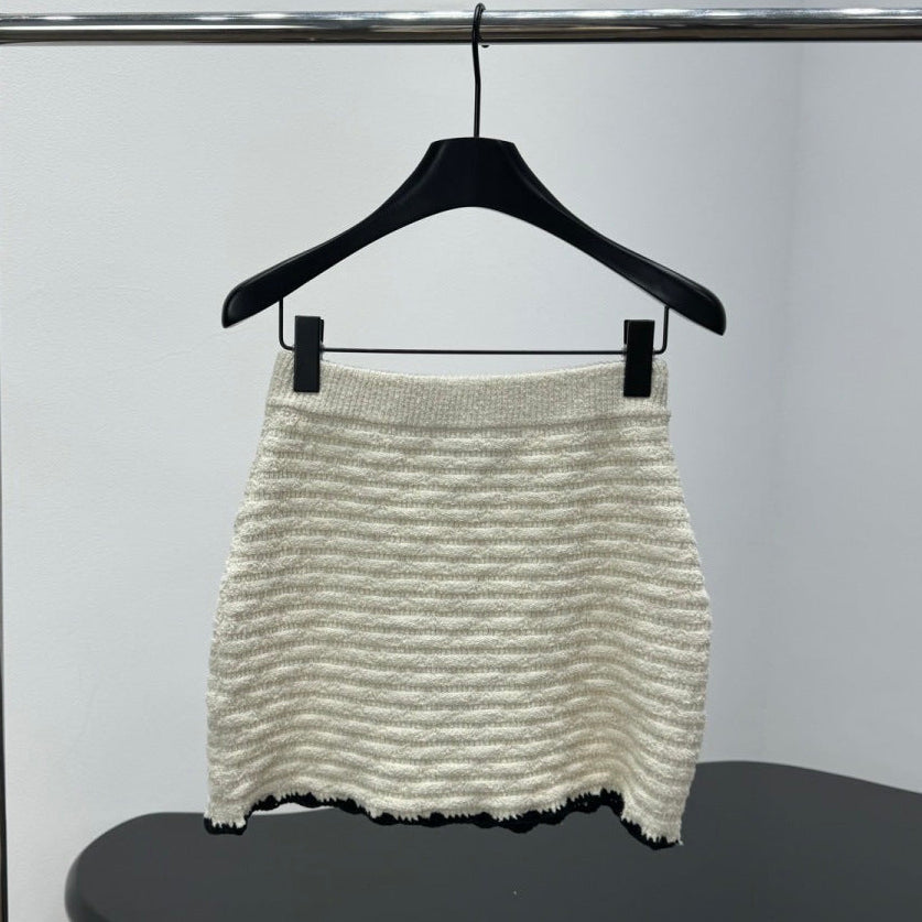 Chanel 2026 Crochet Knit Mini Skirt Off-White Wool
