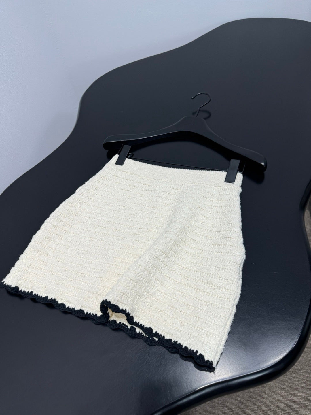 Chanel 2026 Crochet Knit Mini Skirt Off-White Wool