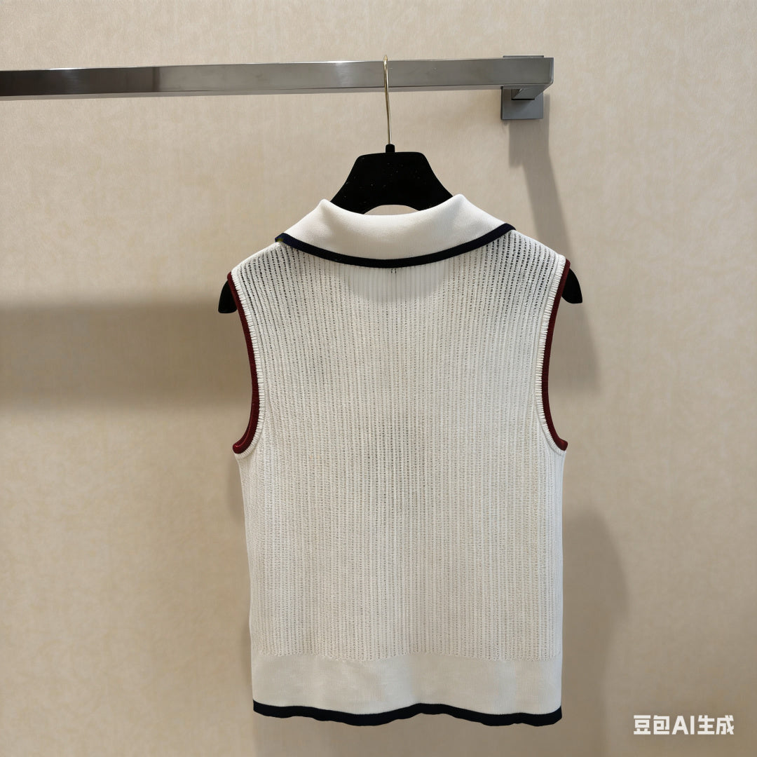 Chanel 2026 Cream Sleeveless Knit Polo Vest Acrylic 230239