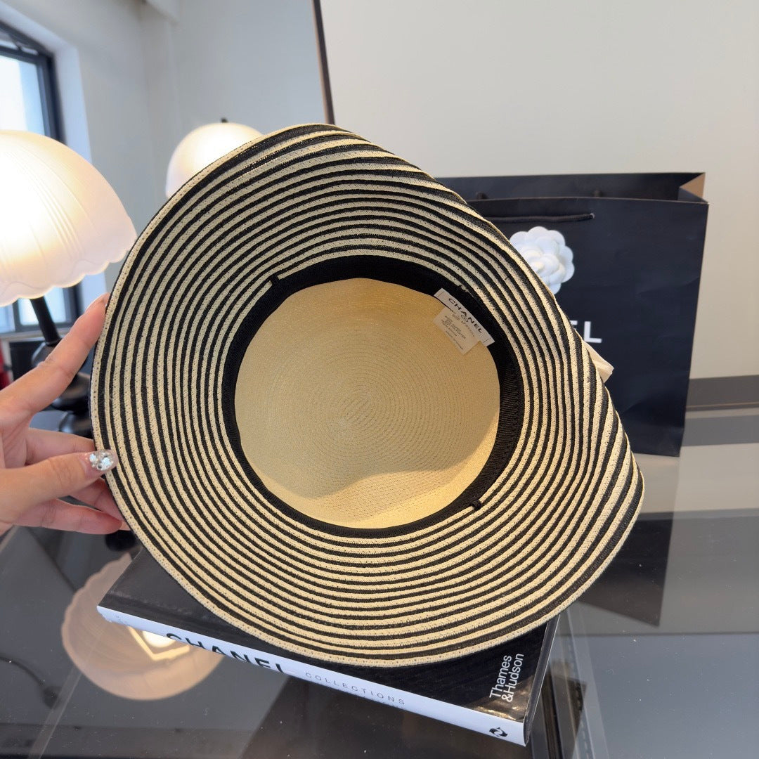 Chanel Striped Brim Straw Hat 360777