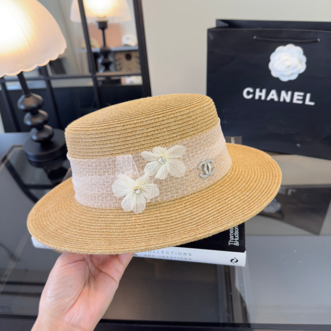 Chanel Lace Flower Straw Hat 323563