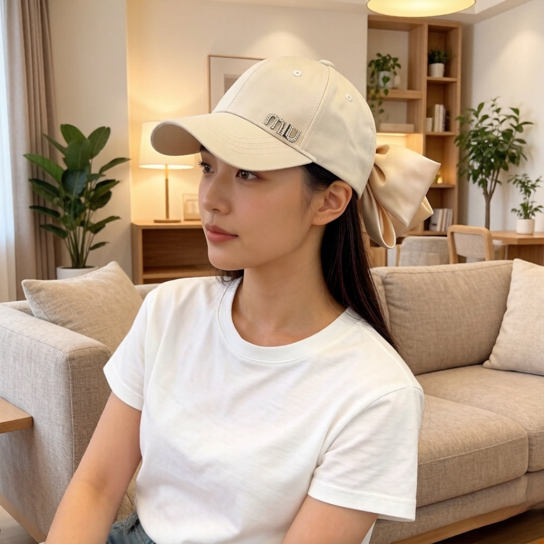 Miumiu Bow-tie Baseball Cap Cotton Fabric 343533