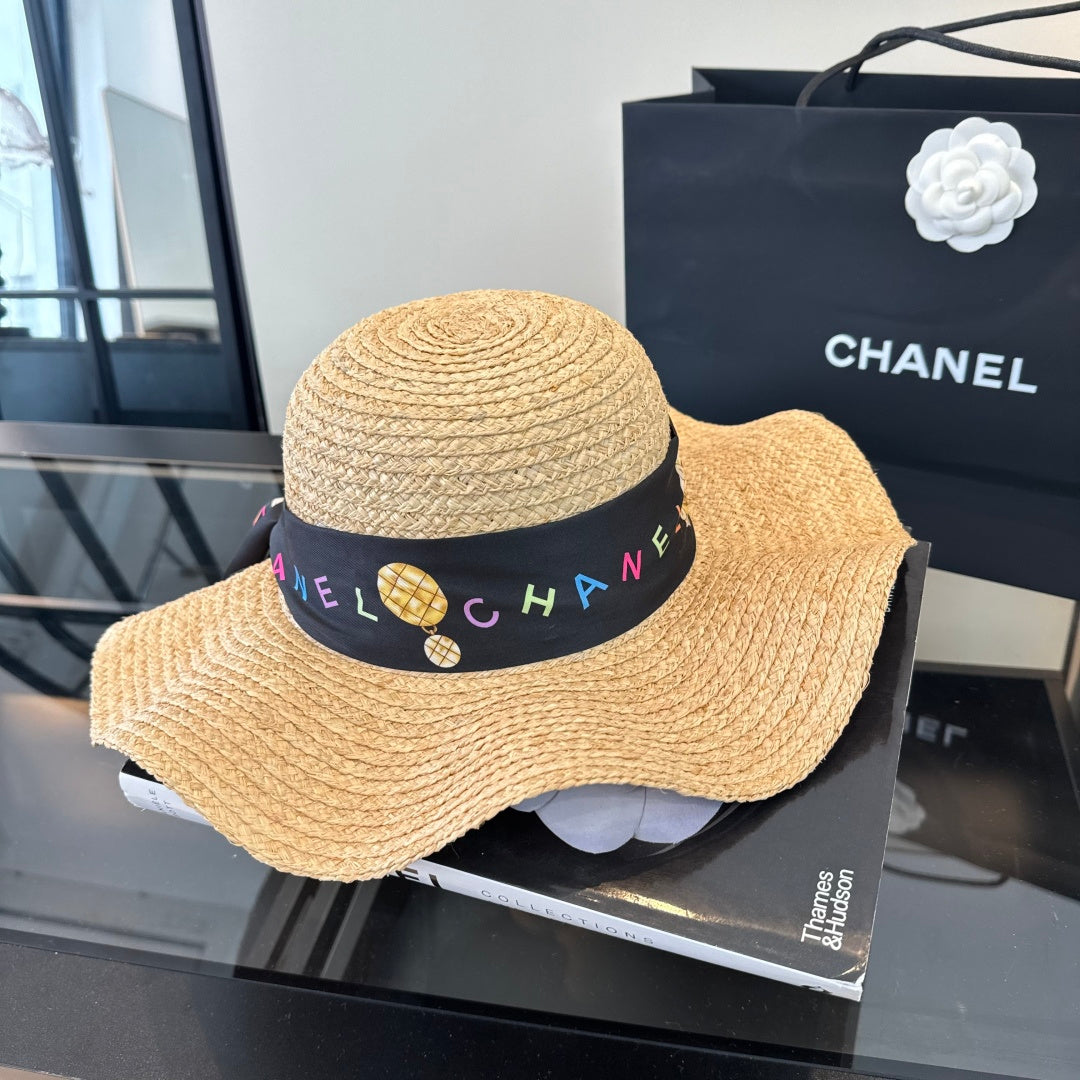 Chanel Straw Hat With Silk Ribbon 323571
