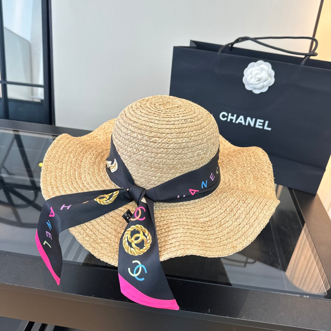 Chanel Straw Hat With Silk Ribbon 323571