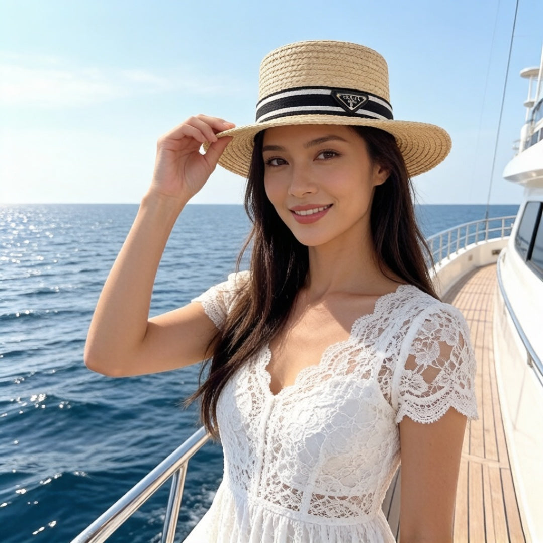 Prada Flat-top Straw Hat 360776