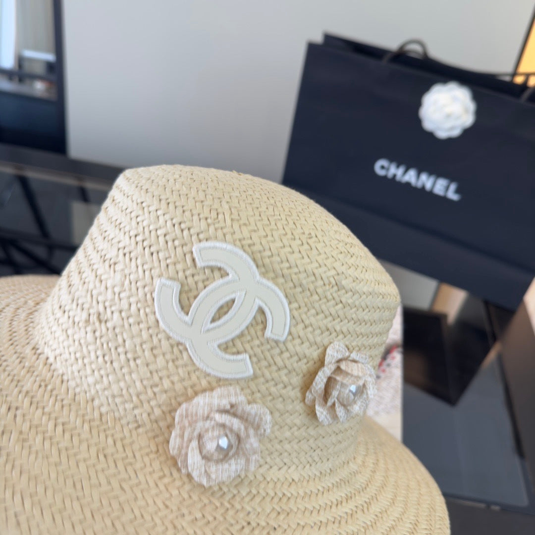 Chanel Straw Hat with Flower Logo 379510