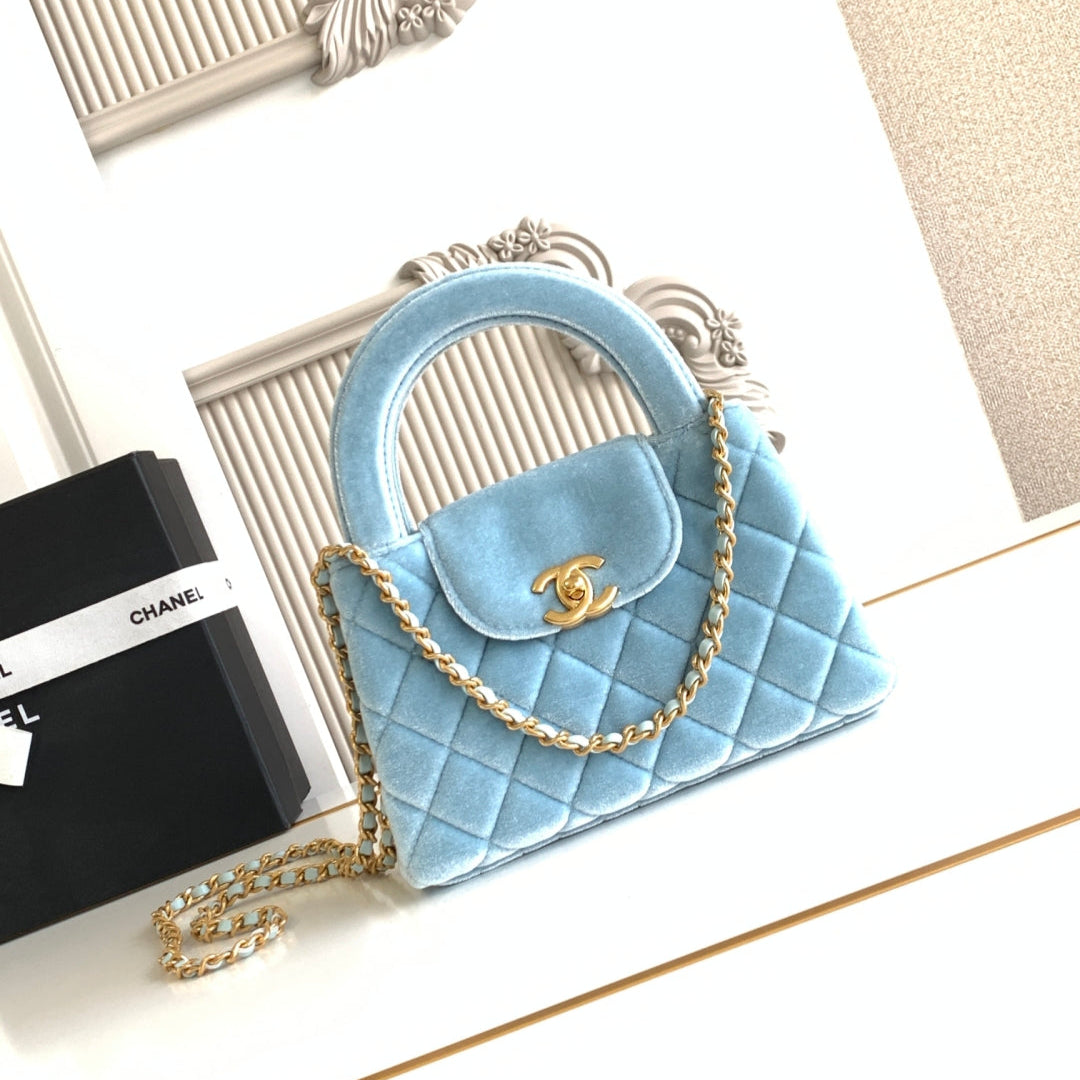 cc 24a nano 19cm kelly shopper bag light blue velvet