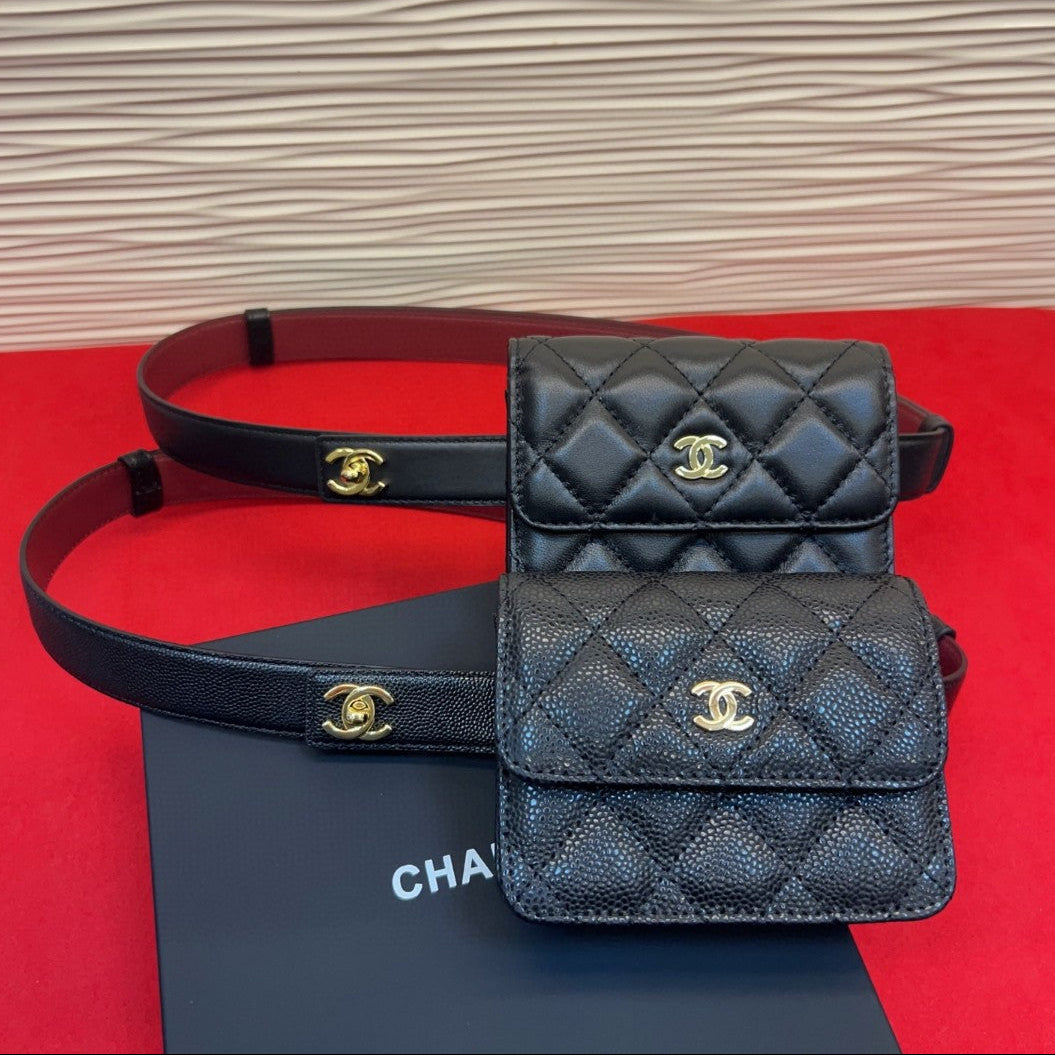 Chanel 2026 Quilted Belt Bag 25mm Black Lambskin