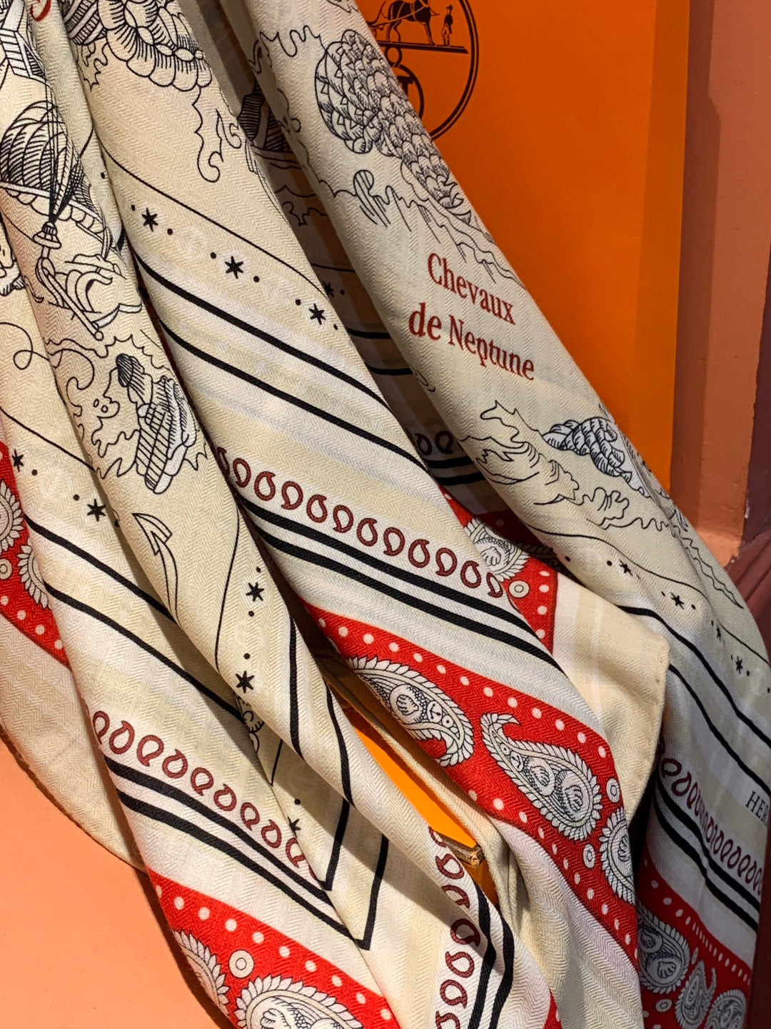 HM 25s Sailor Tattoo Scarf 140cm Red White Black Cashmere Silk 967418