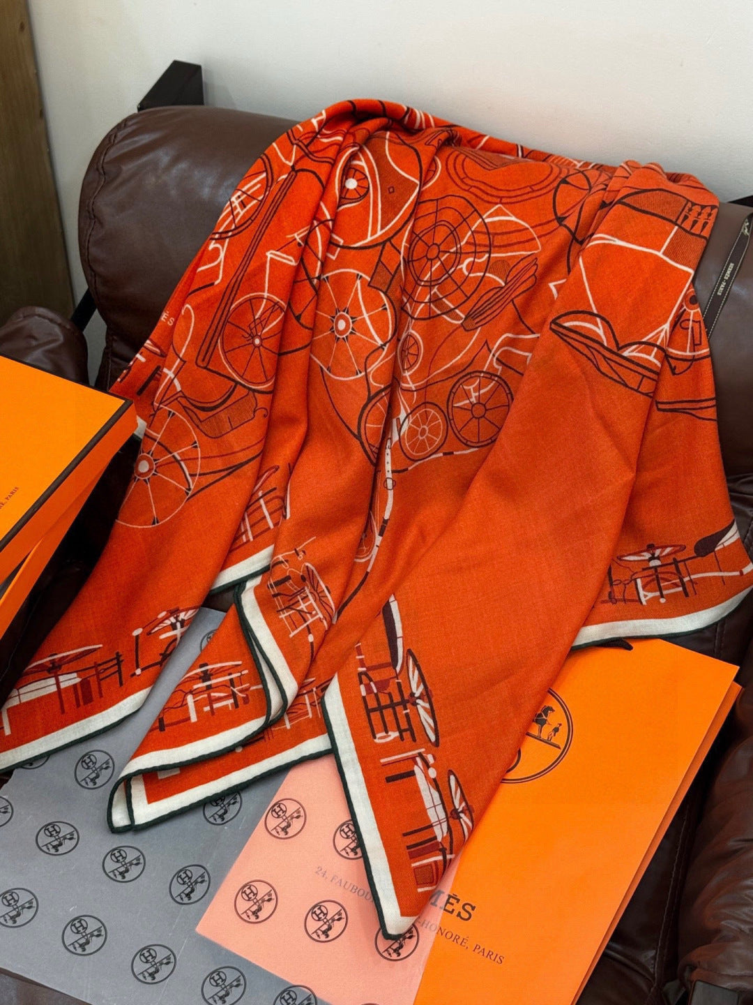 HM 25s Amazing Reversible Scarf 140cm Orange Cashmere Silk 970958