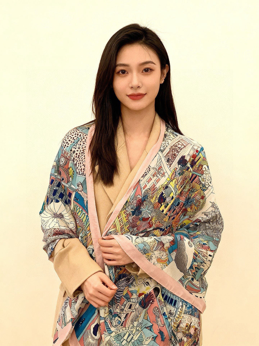 HM 25s Scarf 140cm Blue Multicolor Cashmere 973038