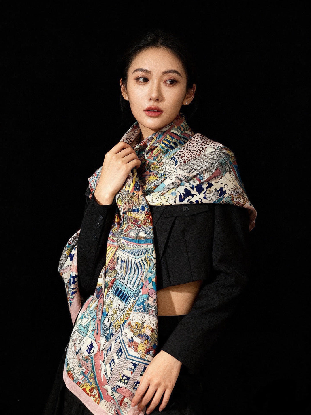 HM 25s Scarf 140cm Blue Multicolor Cashmere 973038