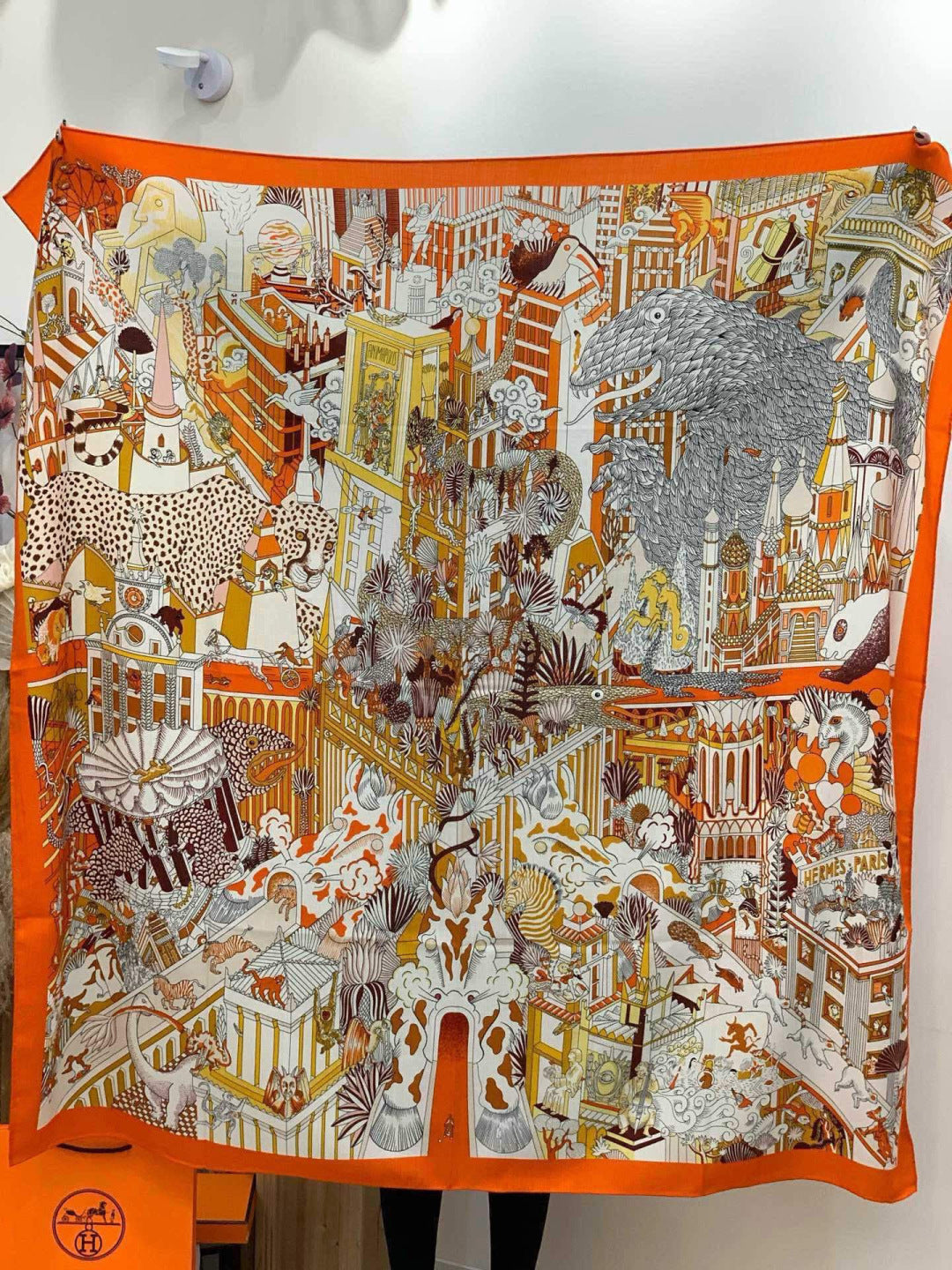 HM 25s The King Scarf 140cm Orange Multicolor Cashmere 973041