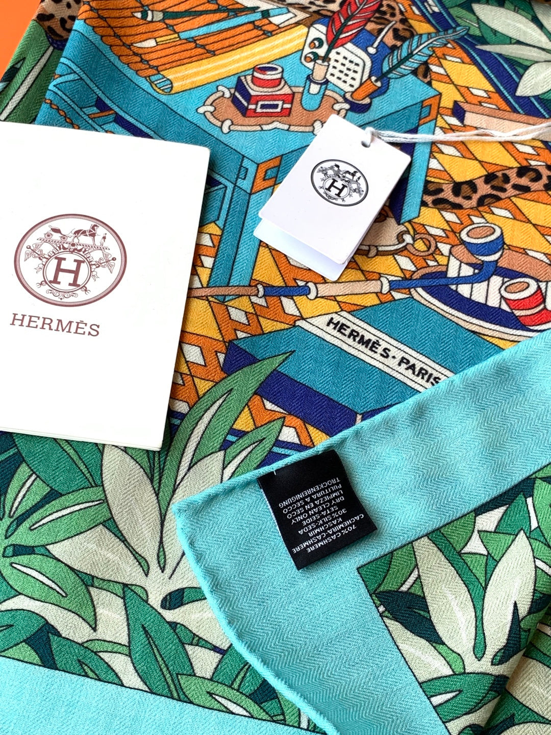 HM 25s Reversible Scarf 140cm Green Blue Cashmere 976229