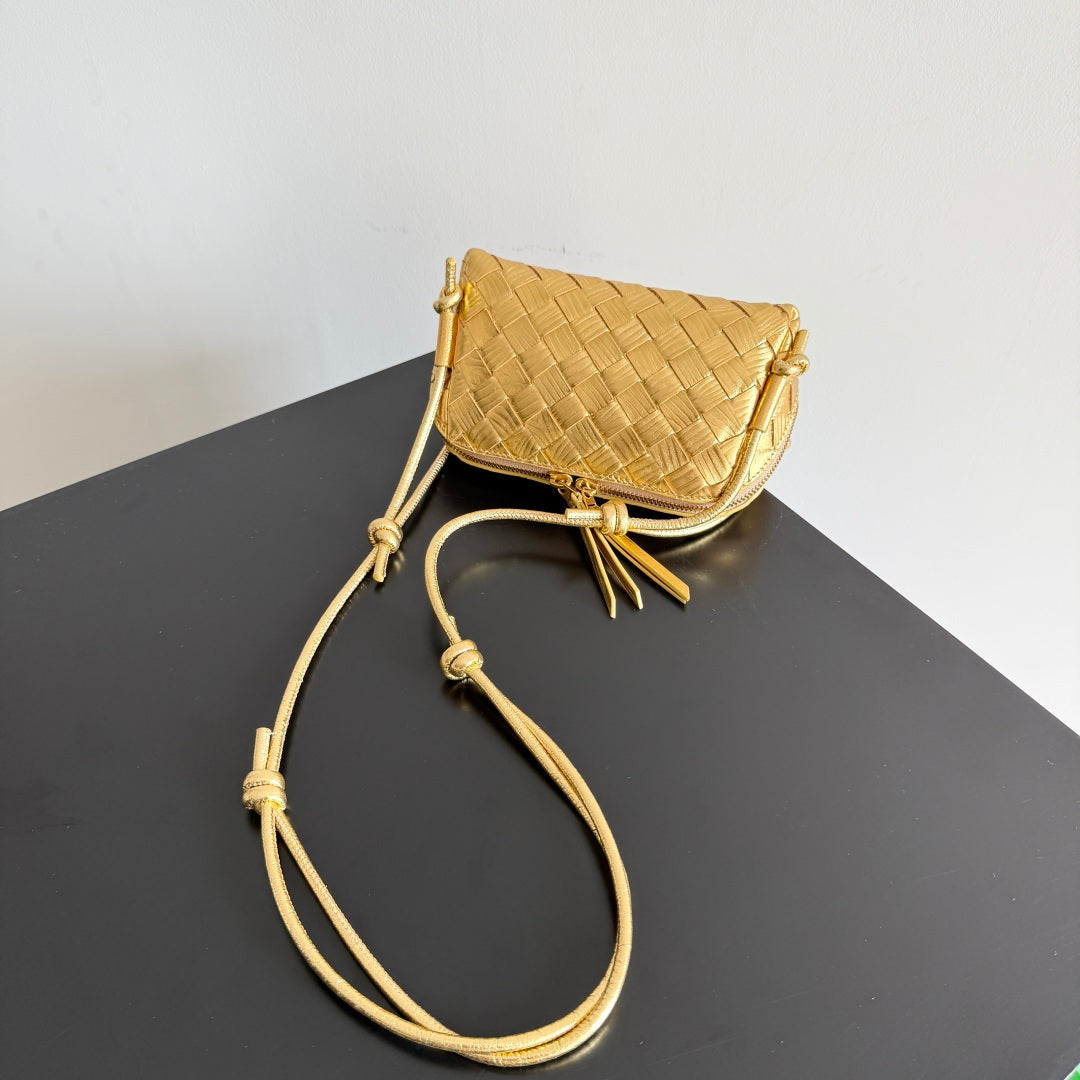 Bottega Veneta 2026 Concert Pouch Bag 18.5 Gold Metallic Intrecciato Leather