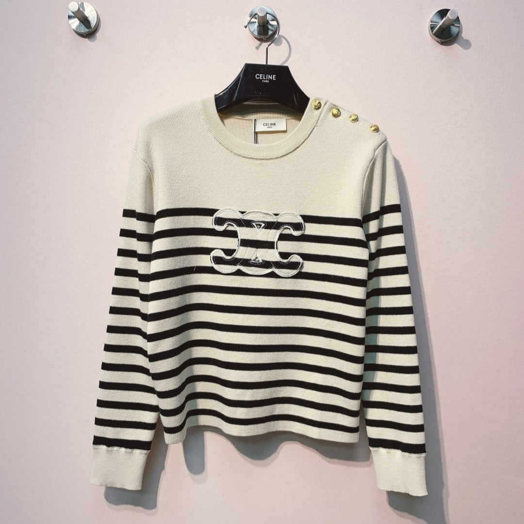 Celine 25 Striped Sweater Cream Black Wool 293418
