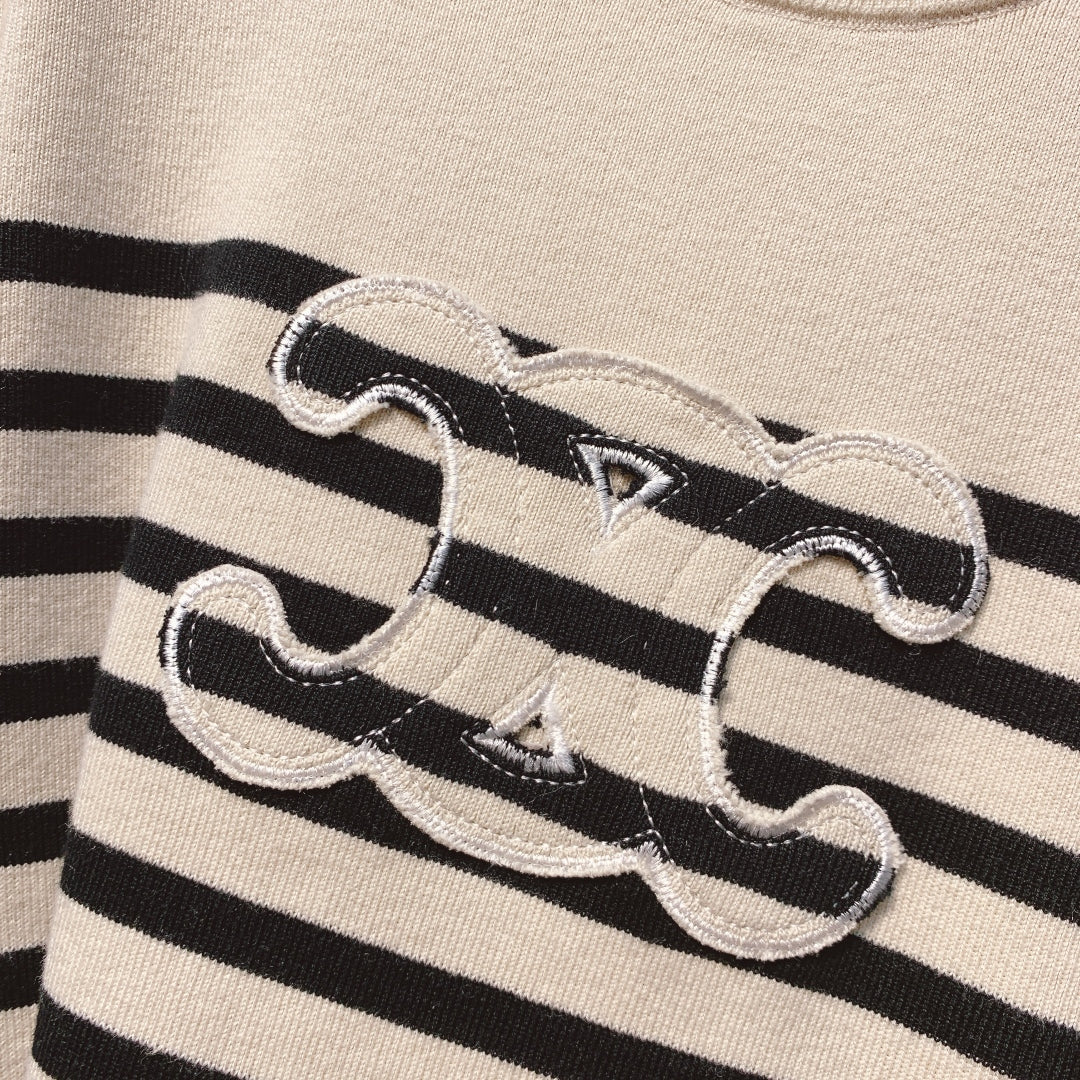 Celine 25 Striped Sweater Cream Black Wool 293418