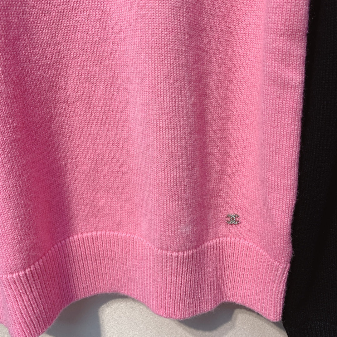 Chanel 25 Bow Sweater Pink Black Wool 317420