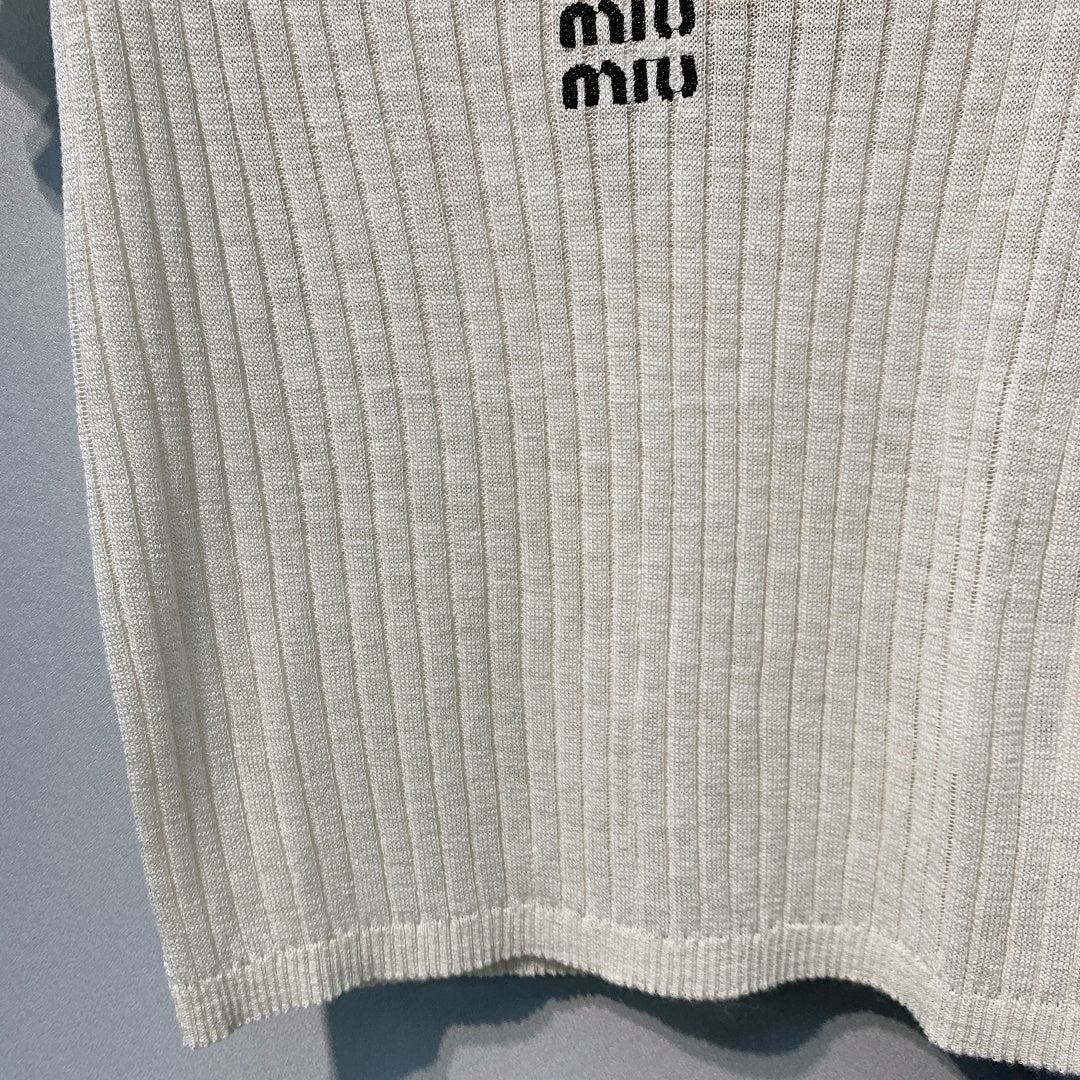 MiuMiu 2026 Knit Polo Shirt Cream Wool 370201