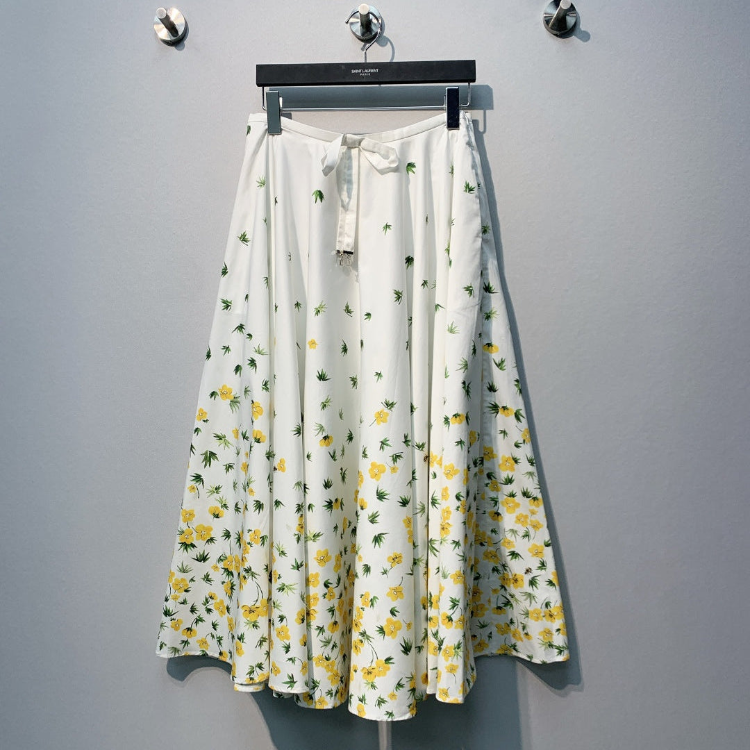 Dior 2026 Floral Print Midi Skirt White Yellow Cotton 395722