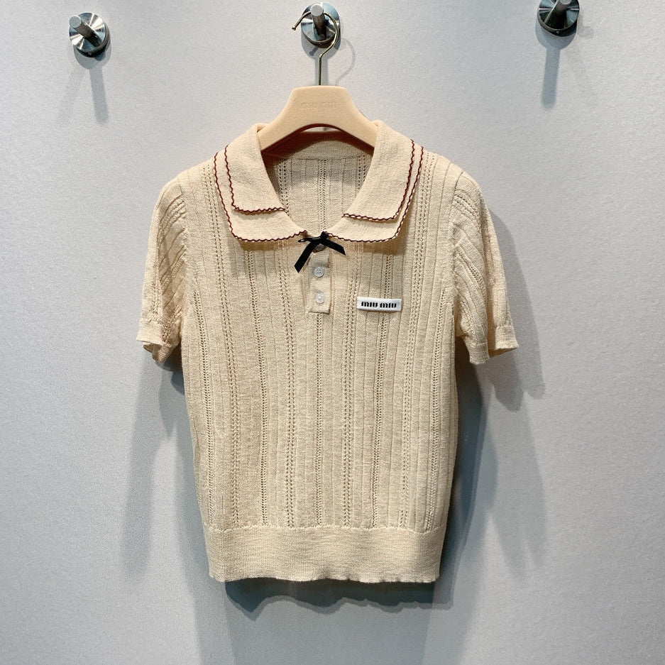 MiuMiu 2026 Polo Shirt Beige Wool 398494