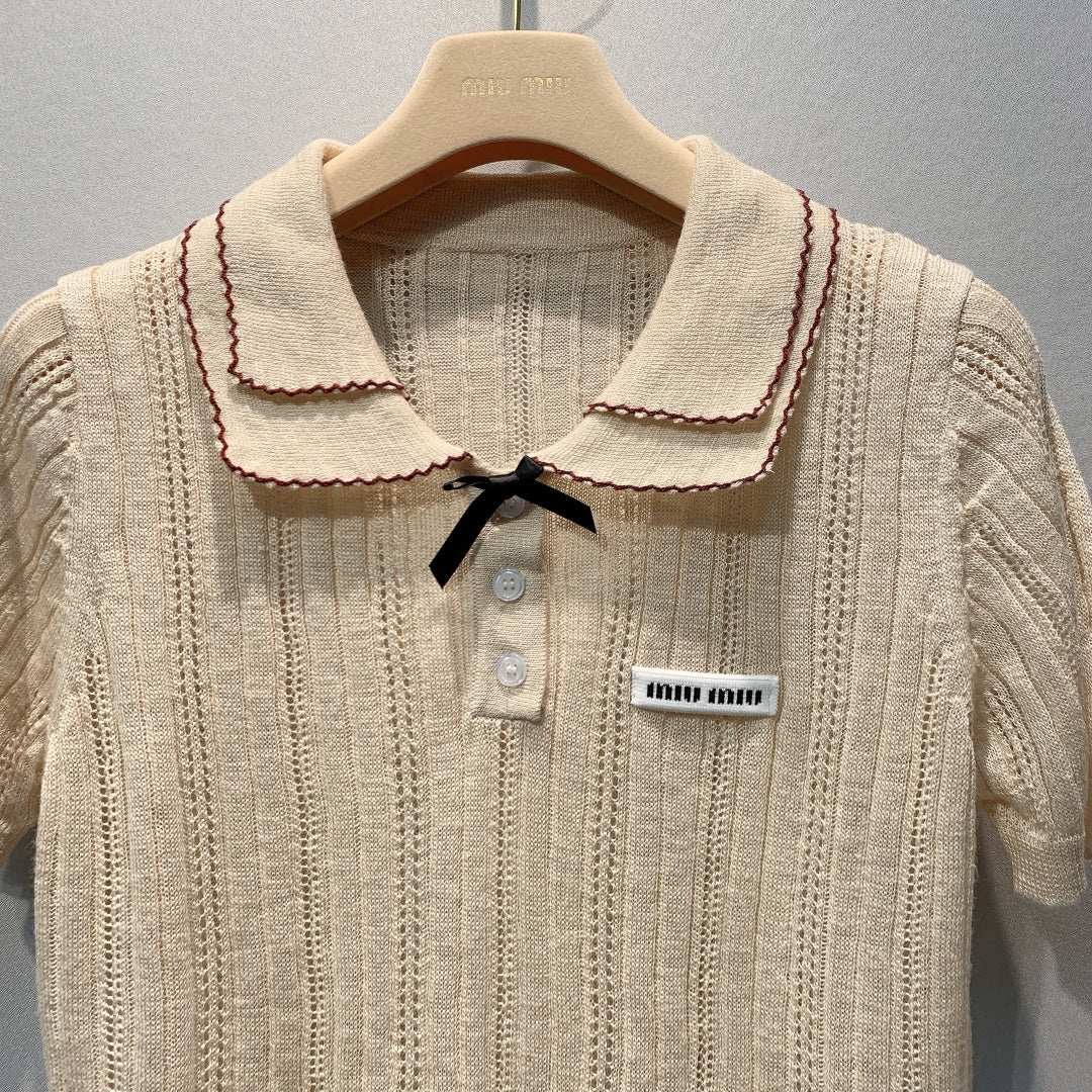 MiuMiu 2026 Polo Shirt Beige Wool 398494