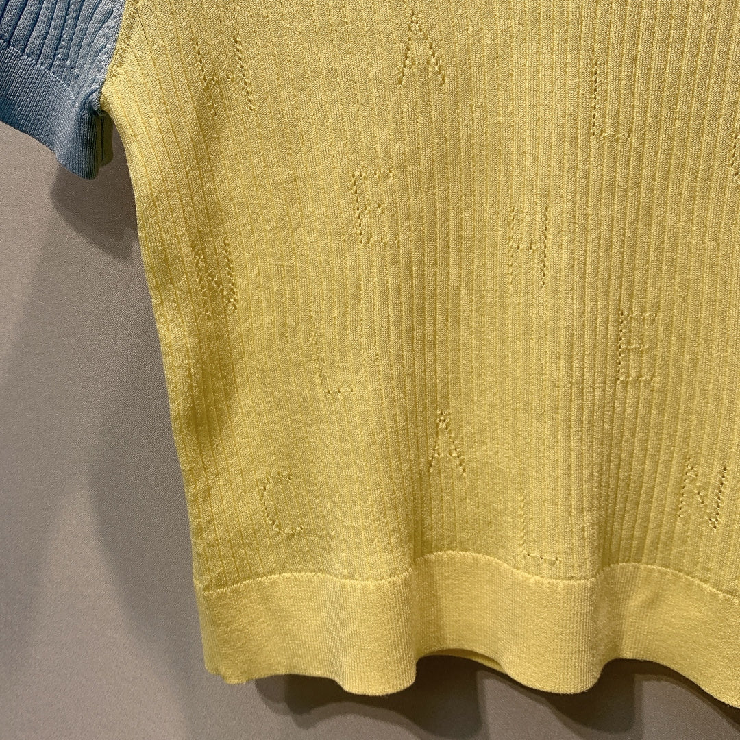 Chanel 2026 Yellow Knit Short-Sleeve T-Shirt 445138