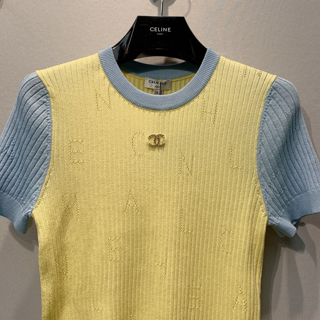 Chanel 2026 Yellow Knit Short-Sleeve T-Shirt 445138