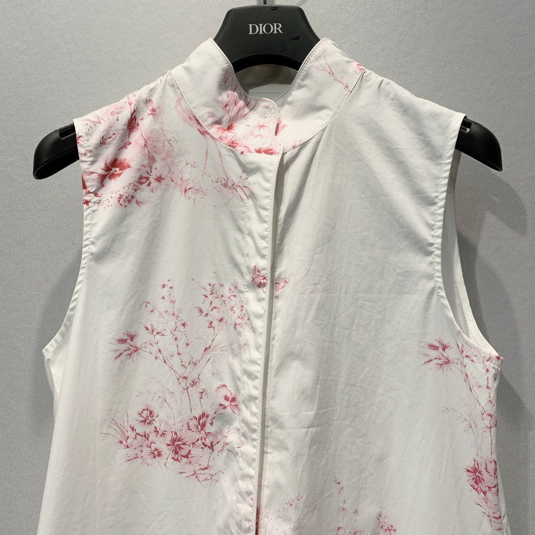 Dior 2026 Painting Floral Sleeveless Dress White Pink Cotton 627252