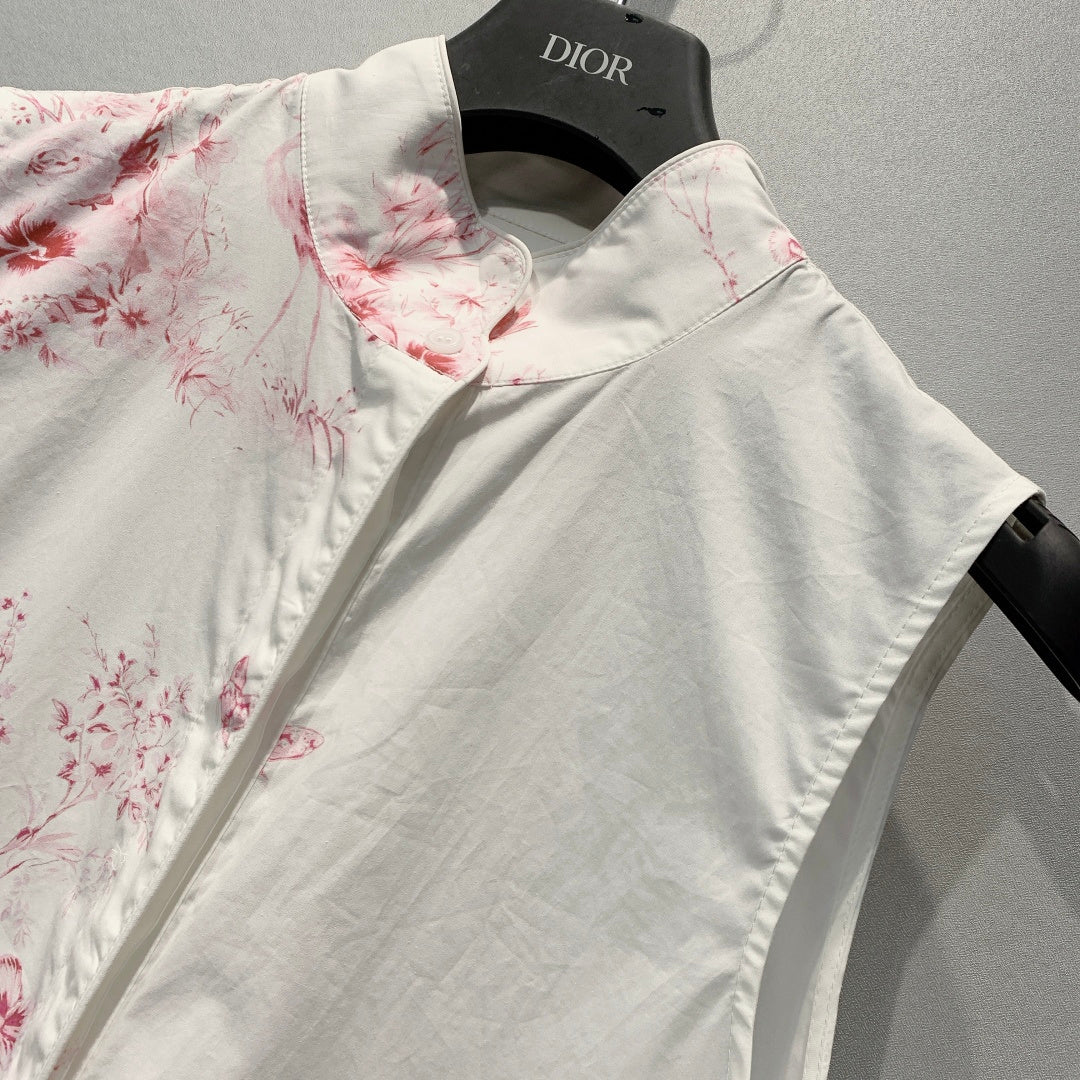 Dior 2026 Painting Floral Sleeveless Dress White Pink Cotton 627252