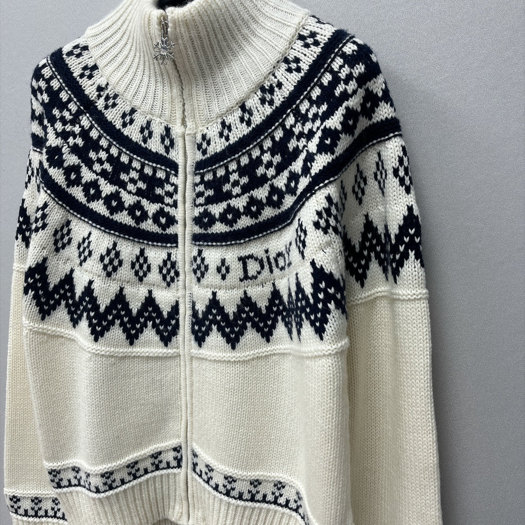 Dior 2026 DiorAlps Zipped Cardigan Cream Black Knit 446671