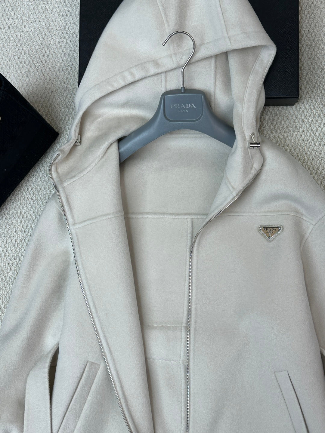 Prada 25 Hooded Coat Ivory Wool 637351