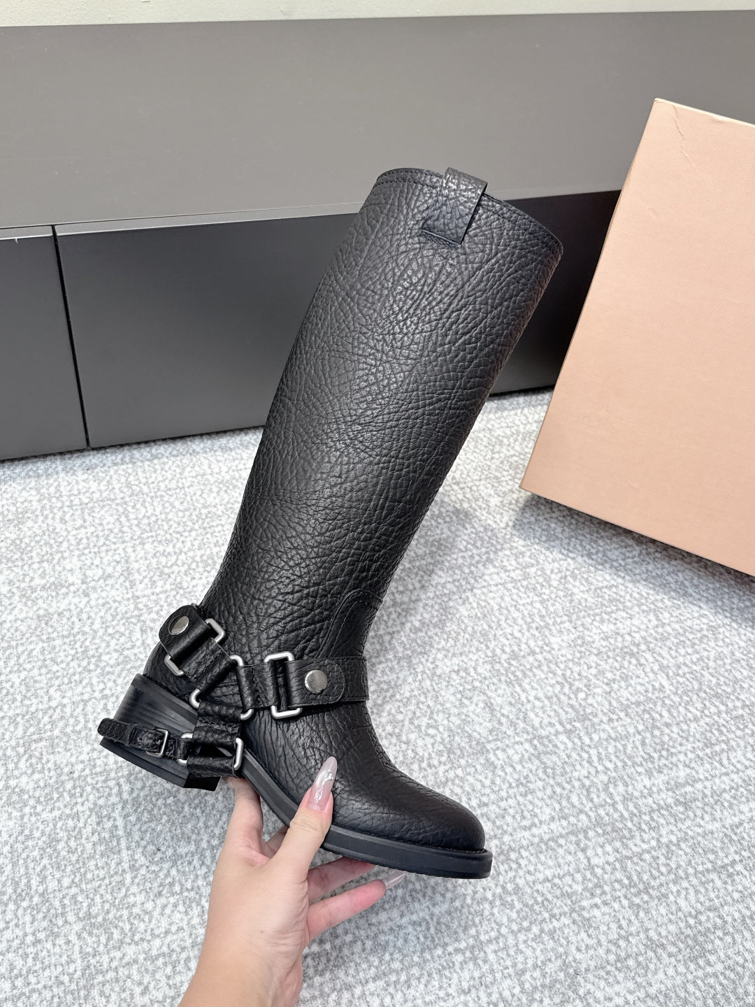MIU MIU high boots black sheepskin 461852