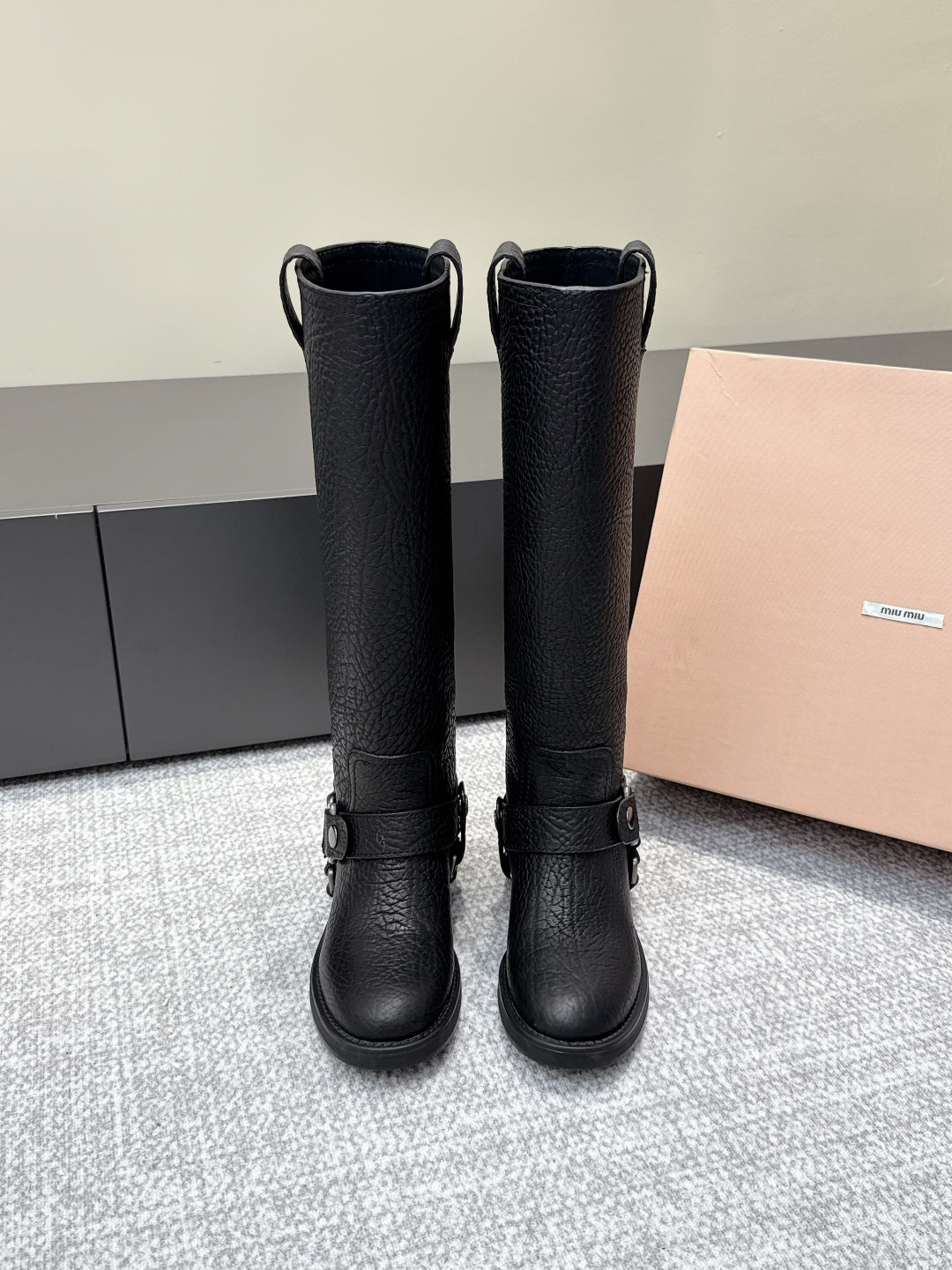 MIU MIU high boots black sheepskin 461852