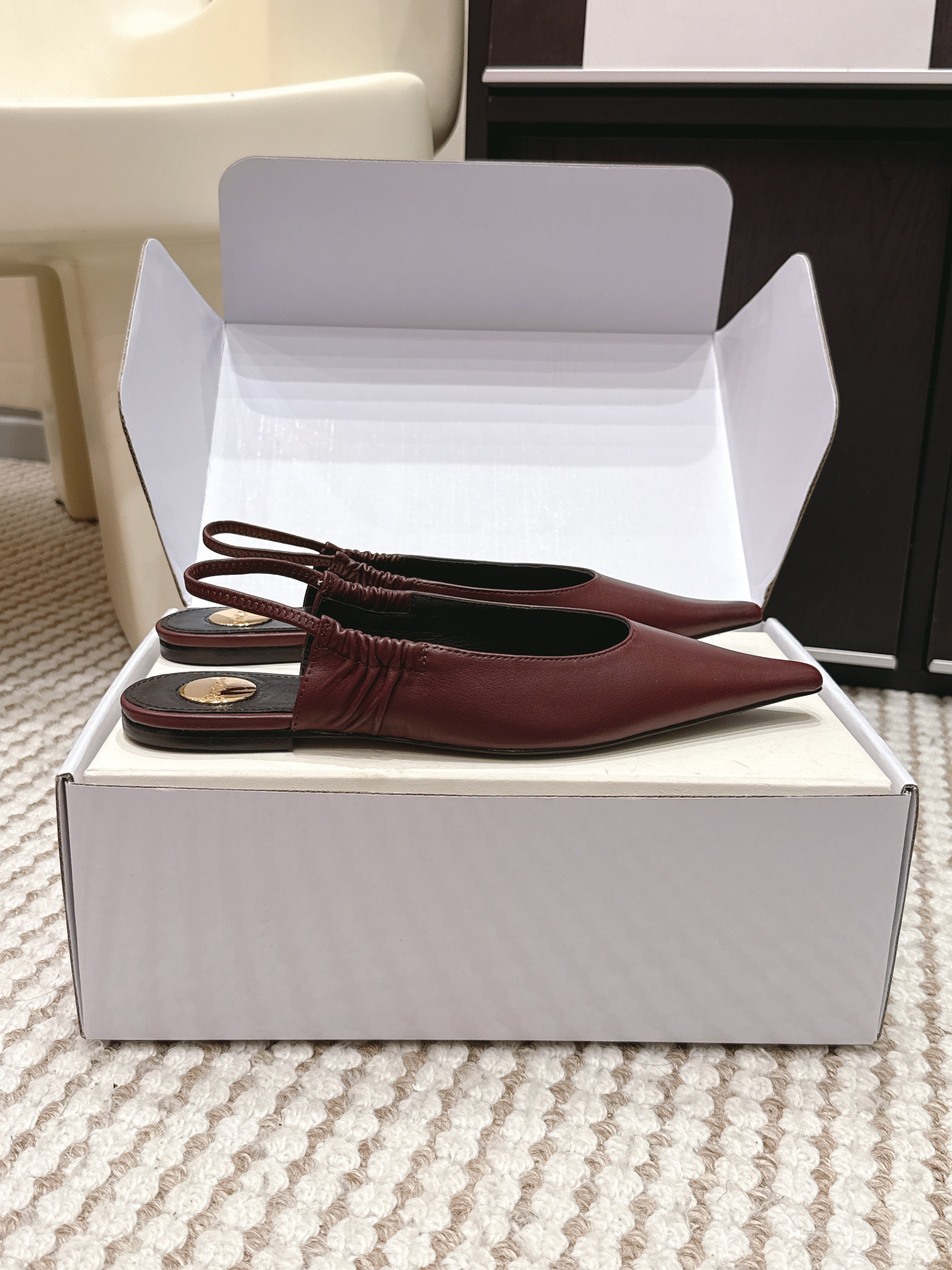 YSL 26ss Flat Slingback Burgundy Sheepskin 654714