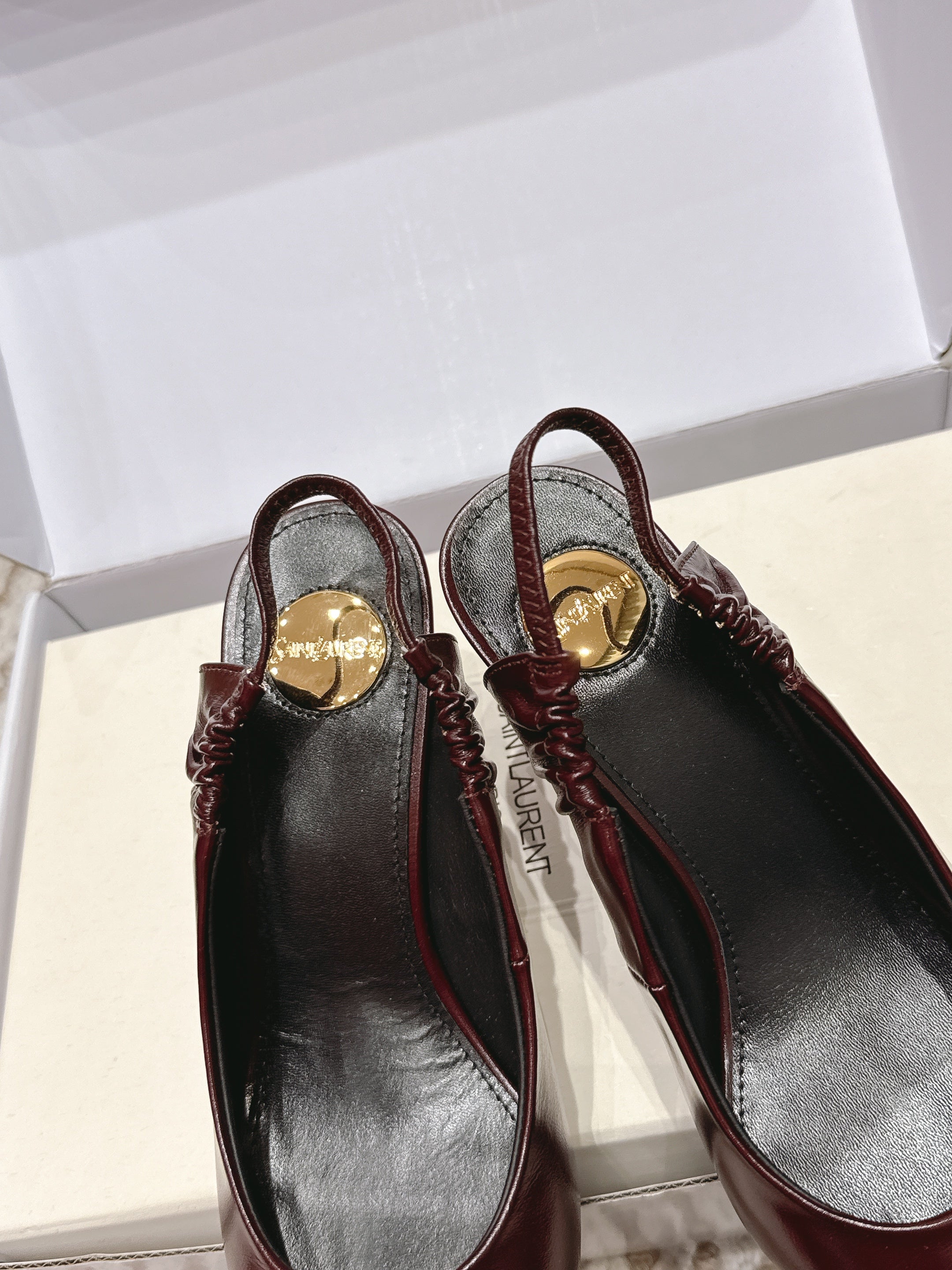 YSL 26ss Slingback 75 Burgundy Glossy Leather  654717